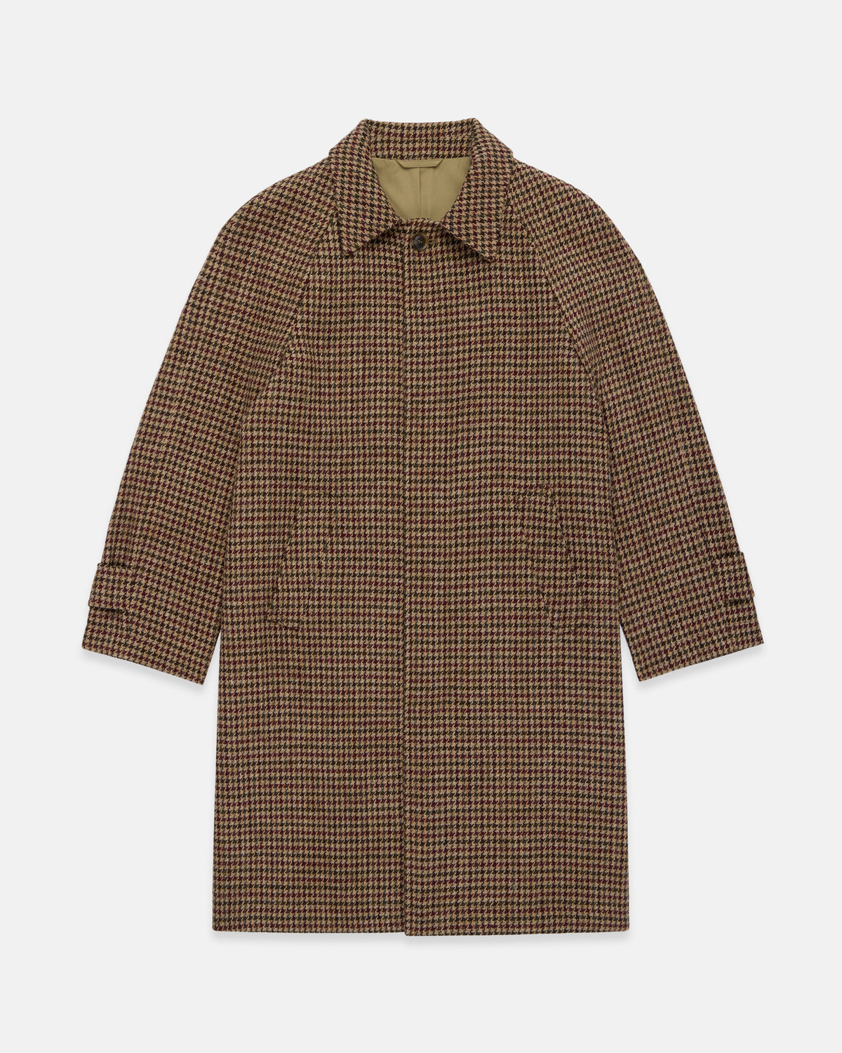Made-in-England Tan & Olive Houndscheck Harris Tweed Balmacaan