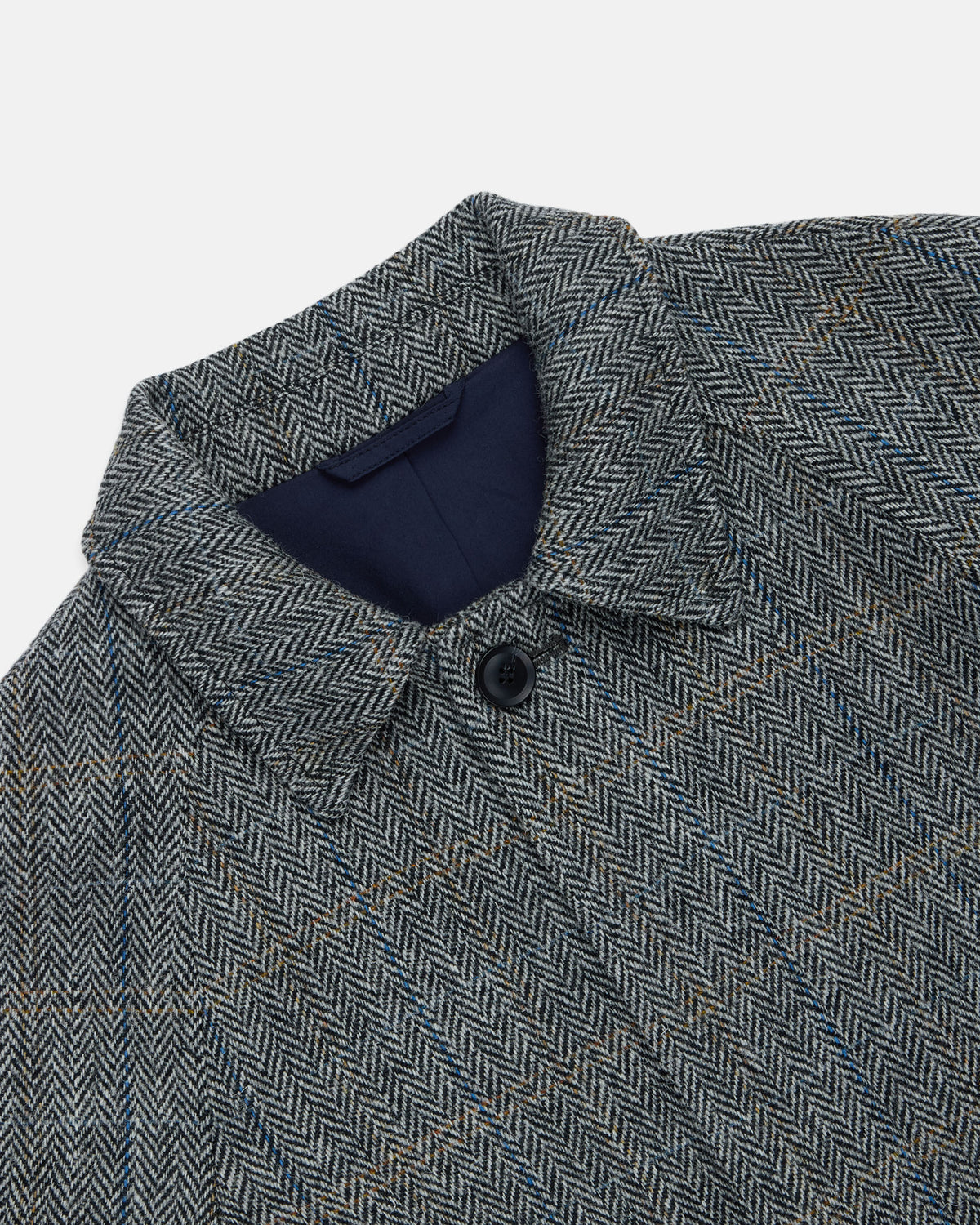 Made-in-England Black & White Herringbone Harris Tweed Balmacaan