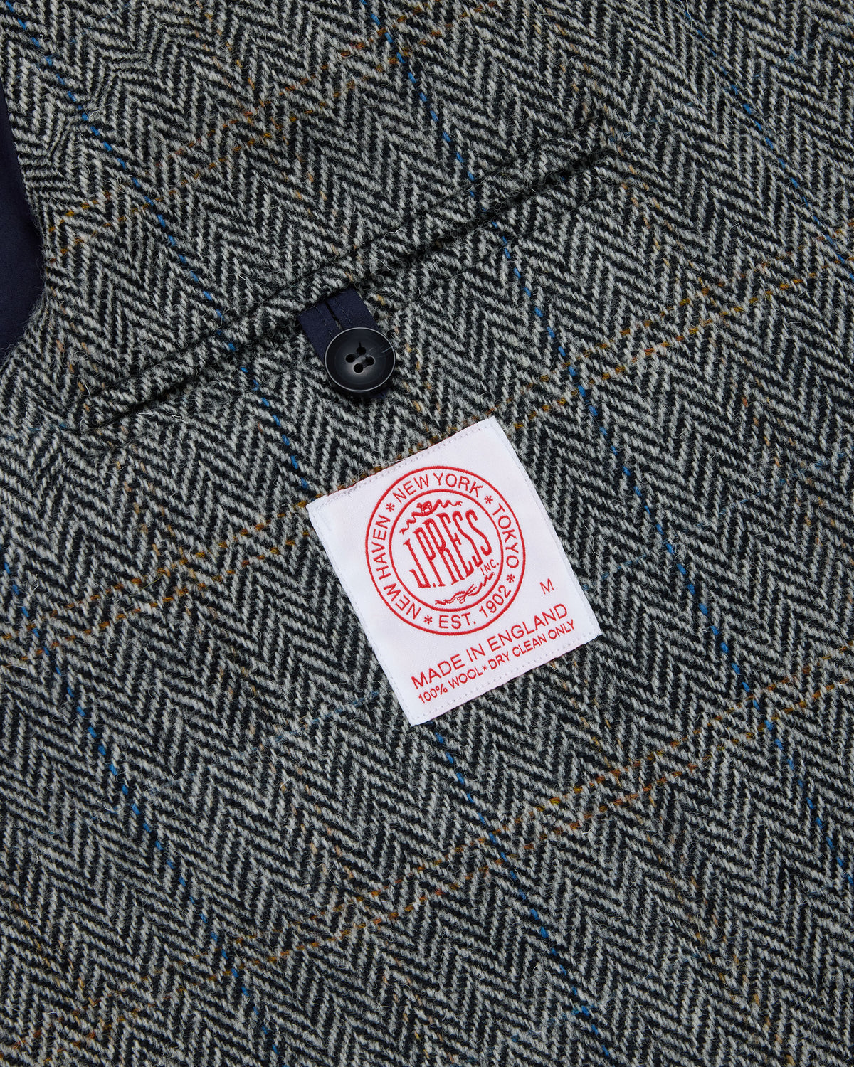 Made-in-England Black & White Herringbone Harris Tweed Balmacaan