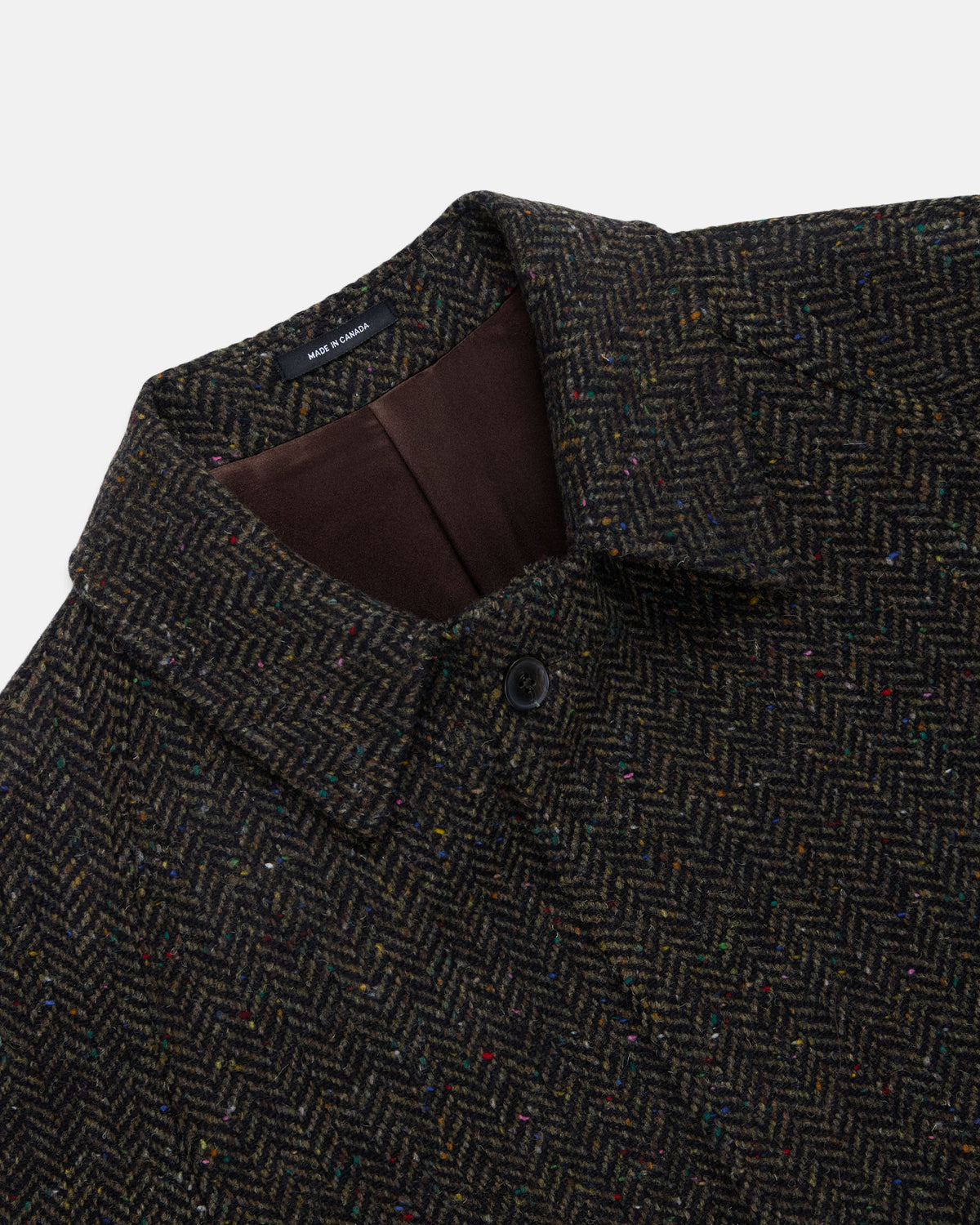 Made-in-Canada Dark Brown Donegal Herringbone Tweed Balmacaan