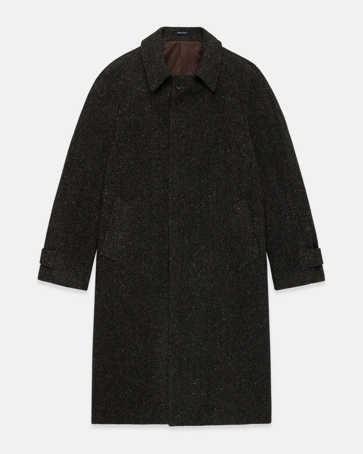 Made-in-Canada Dark Brown Donegal Herringbone Tweed Balmacaan