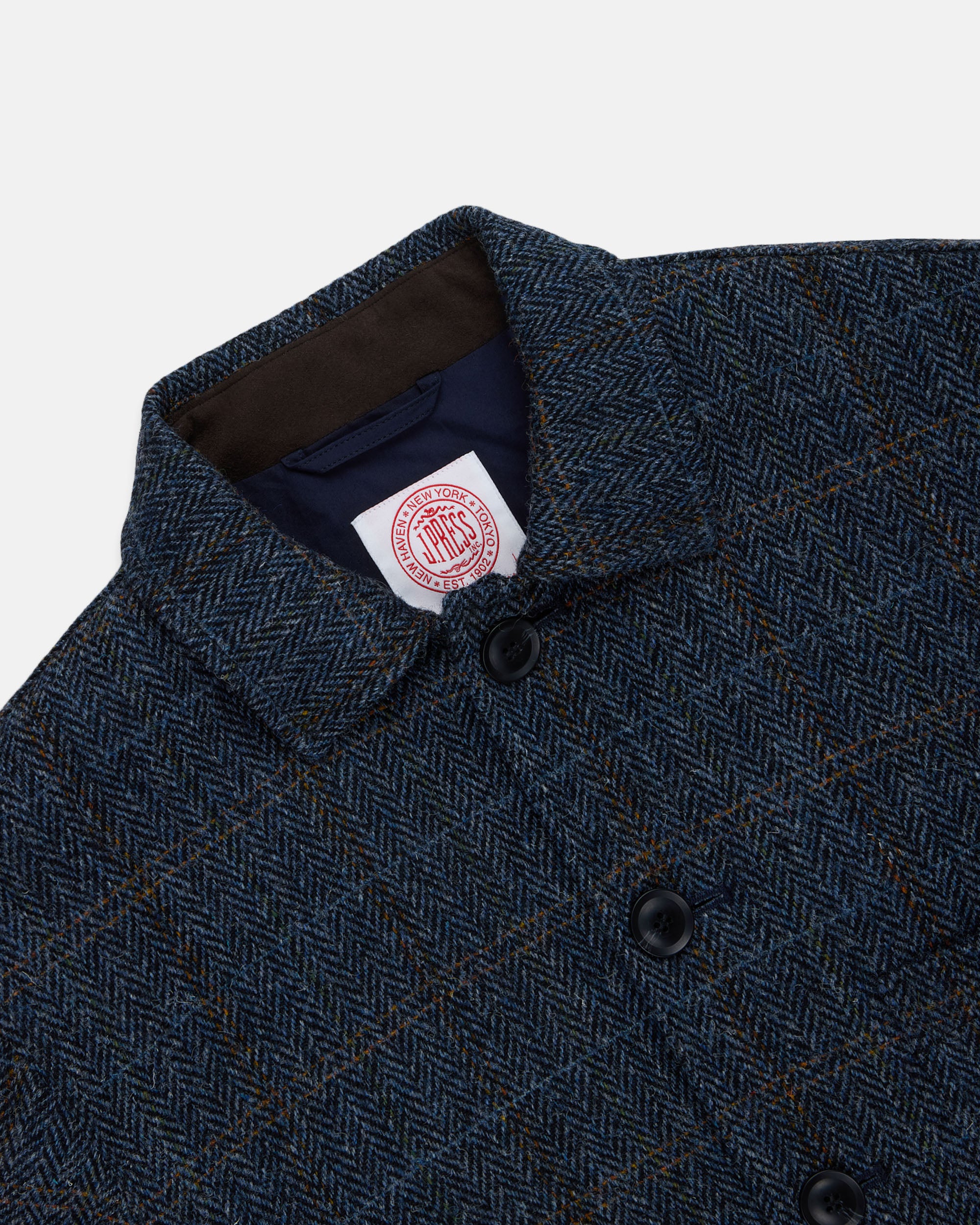 Made-in-England Blue Herringbone Harris Tweed Chore Jacket