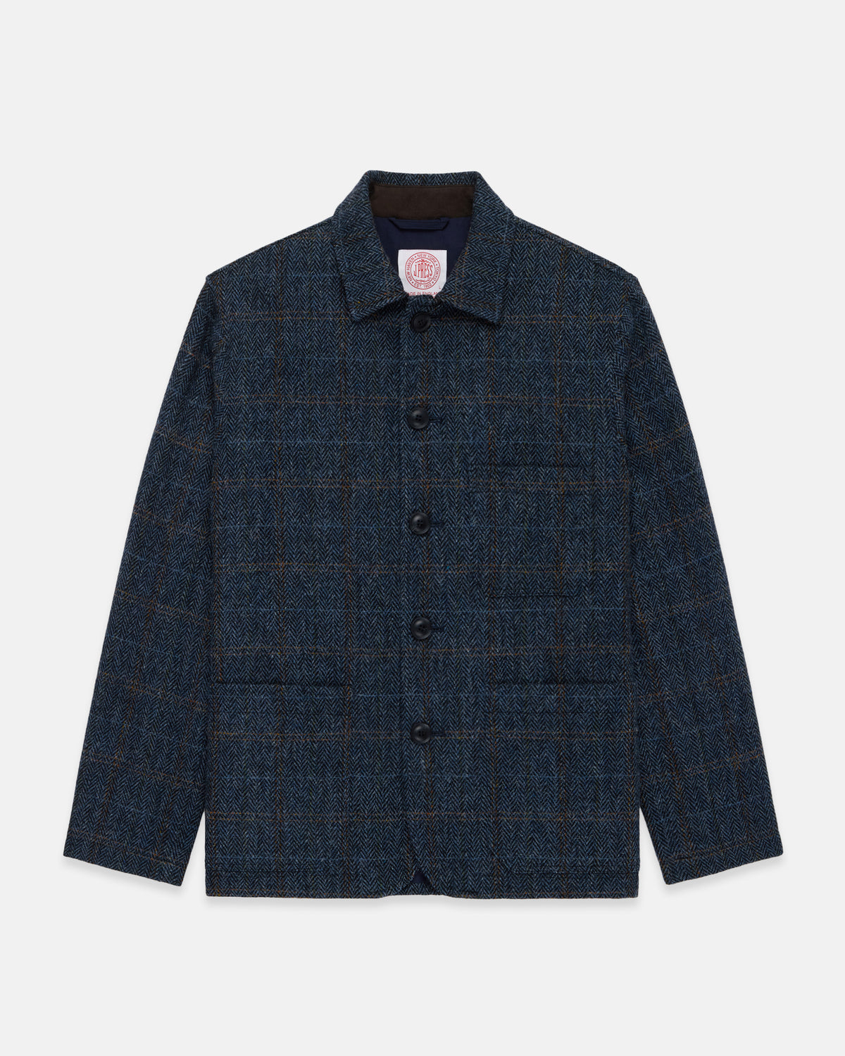 Made-in-England Blue Herringbone Harris Tweed Chore Jacket