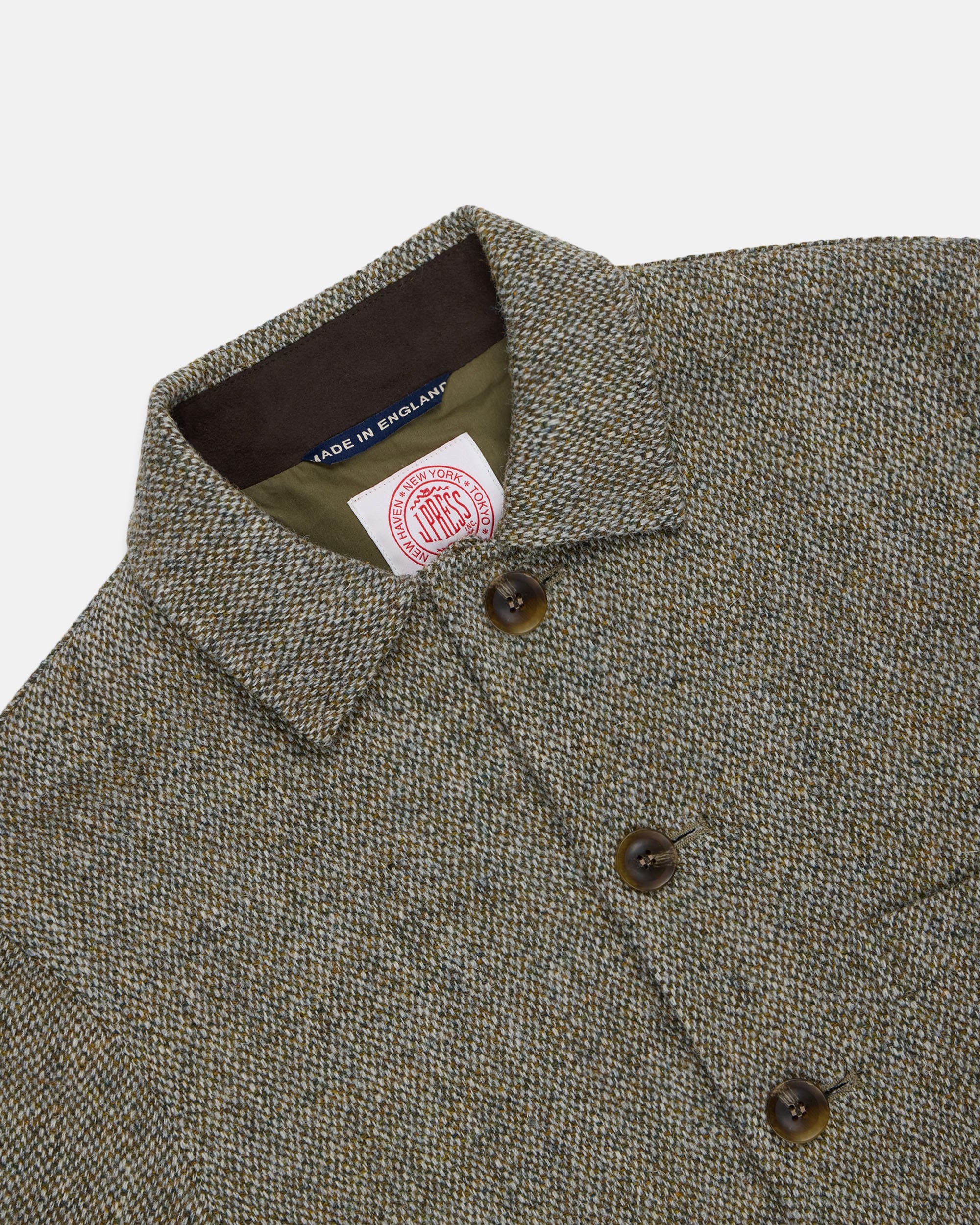 Made-in-England Light Olive Barleycorn Harris Tweed Chore Jacket