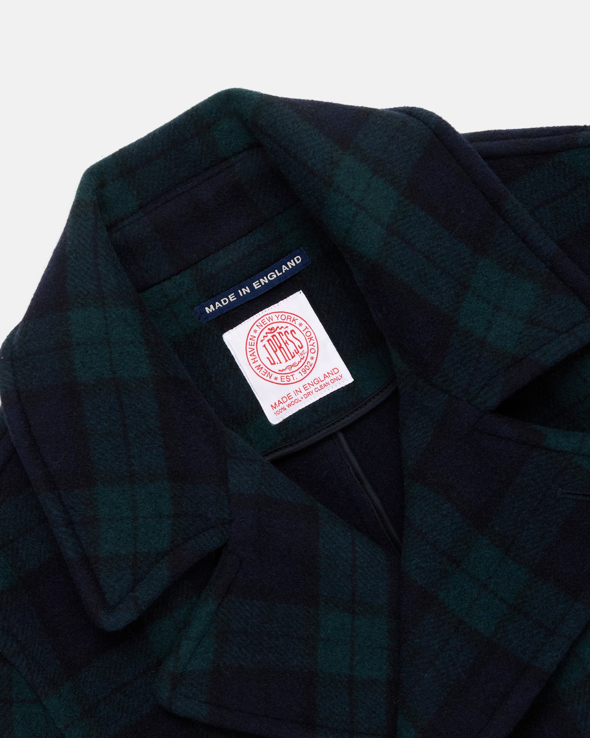 Made-in-England Blackwatch Tartan Melton Wool Peacoat