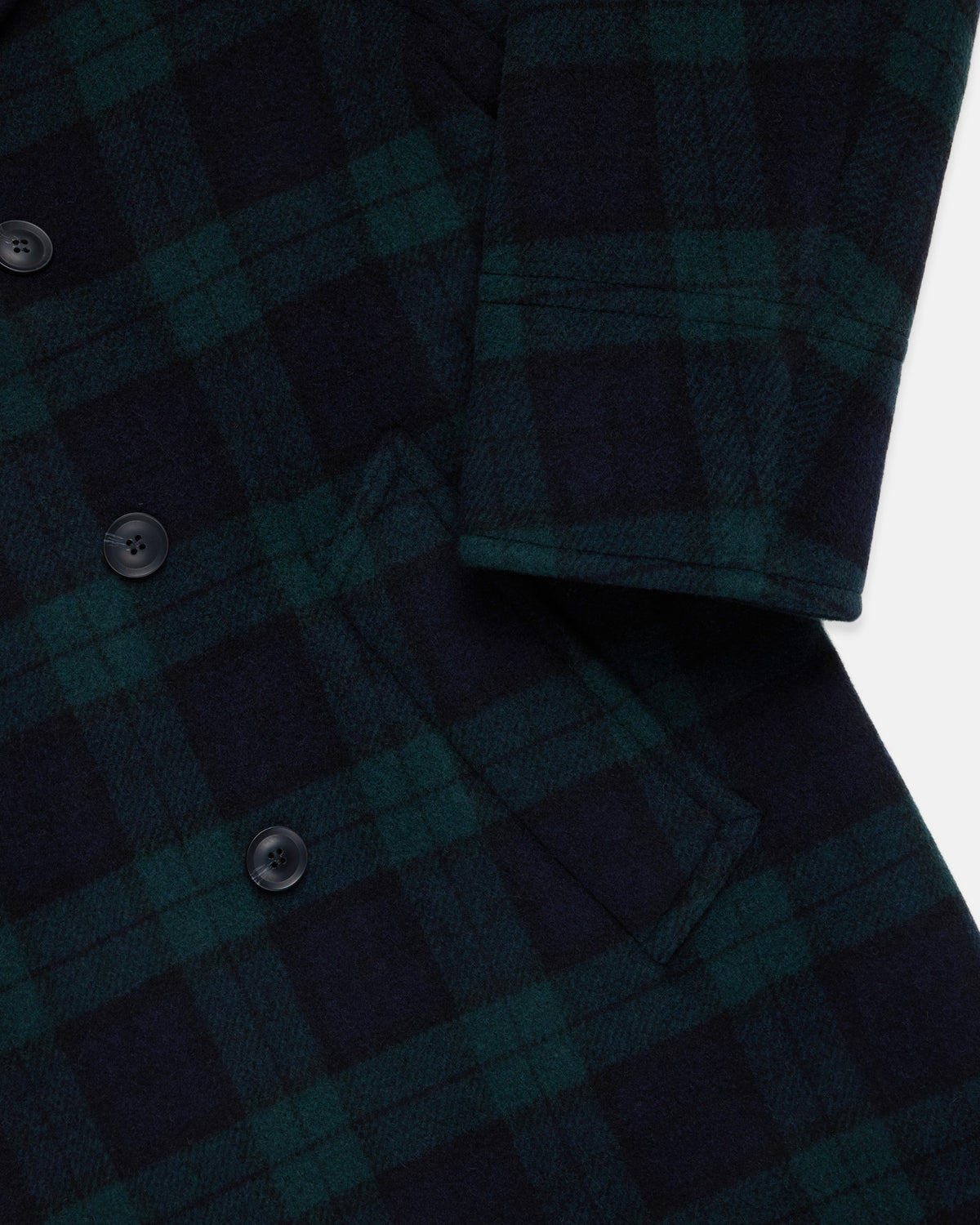 Made-in-England Blackwatch Tartan Melton Wool Peacoat
