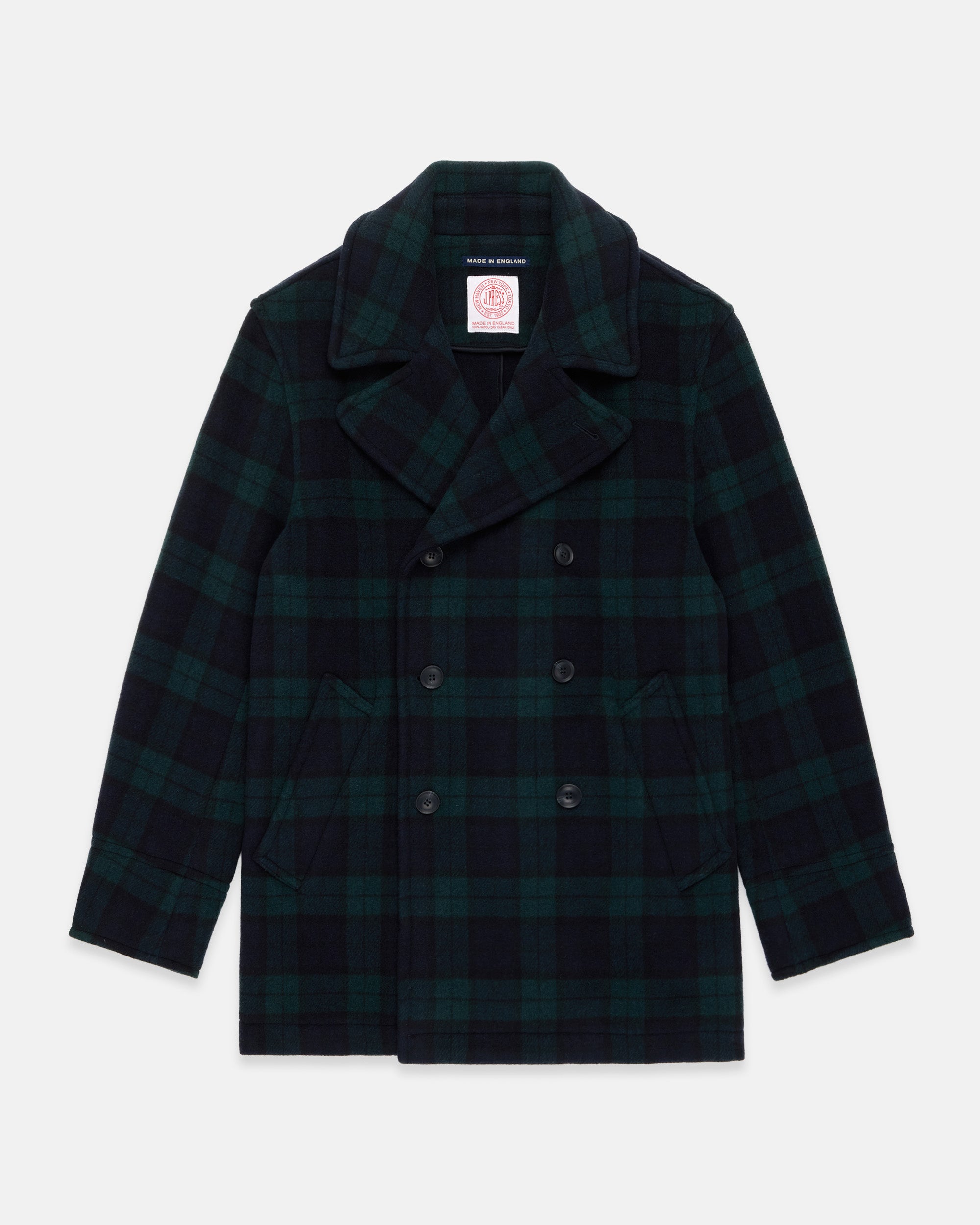 Made-in-England Blackwatch Tartan Melton Wool Peacoat