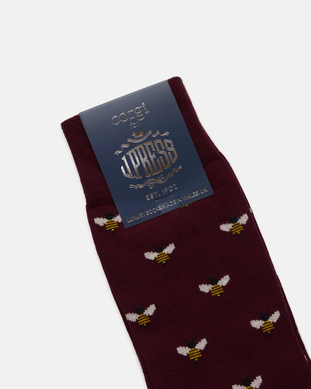 Made-in-UK Burgundy Bees Motif Cotton Socks