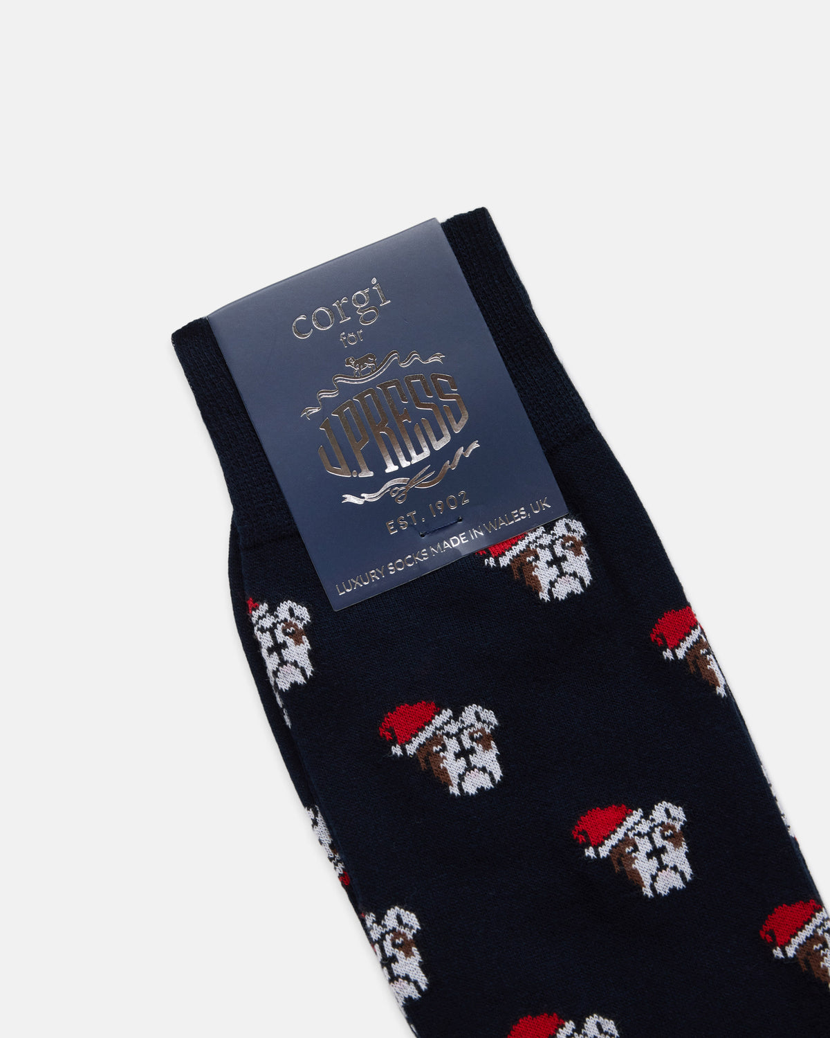 Made-in-UK Navy Holiday Bulldogs Motif Cotton Socks