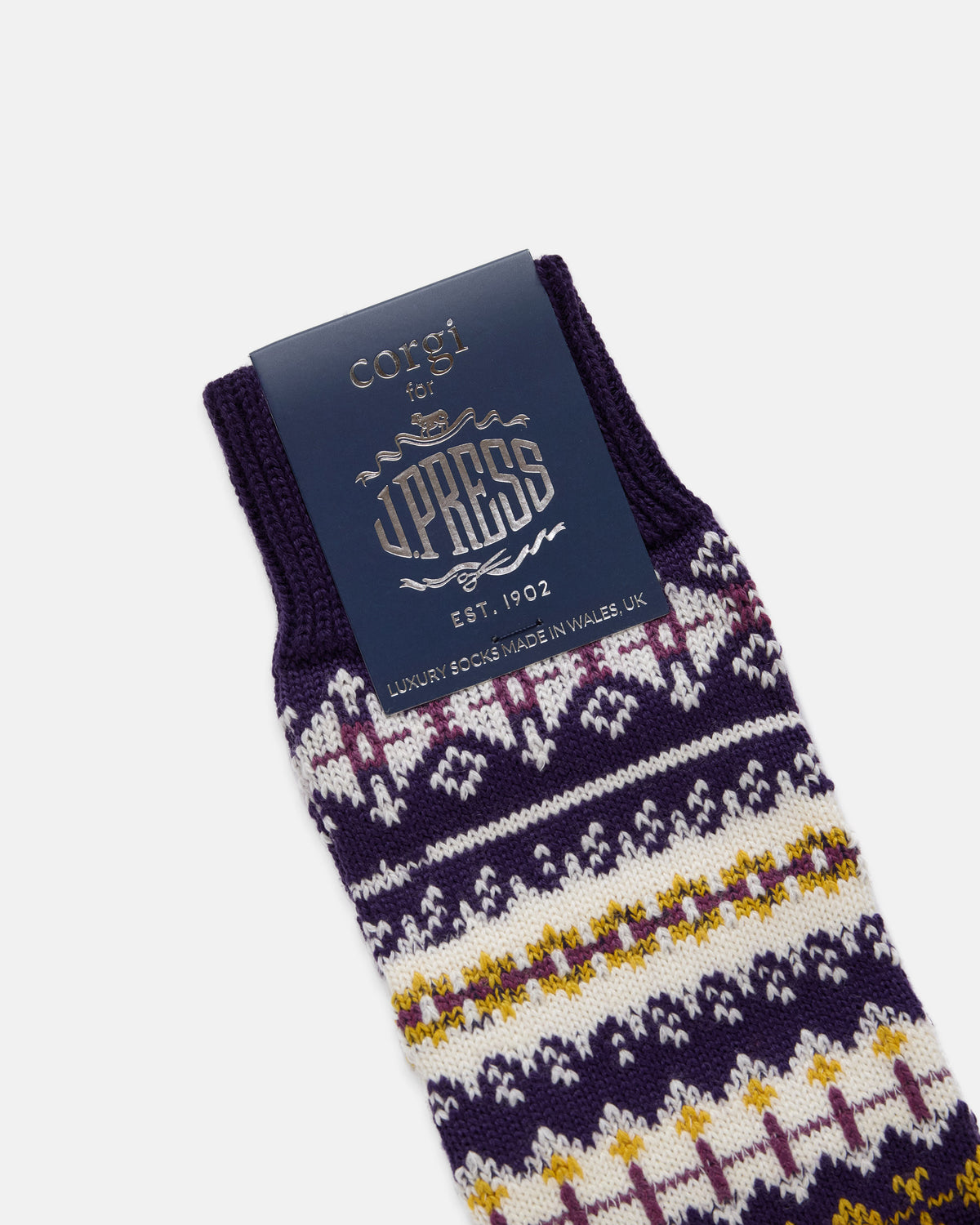 Made-in-UK Purple Fair Isle Wool/Cotton Socks