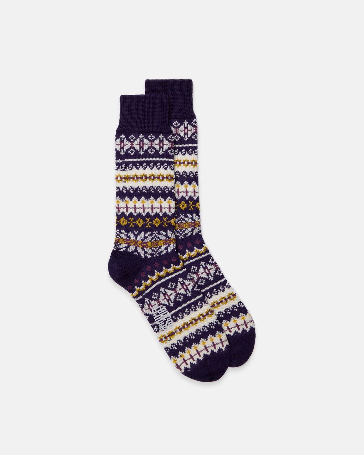 Made-in-UK Purple Fair Isle Wool/Cotton Socks
