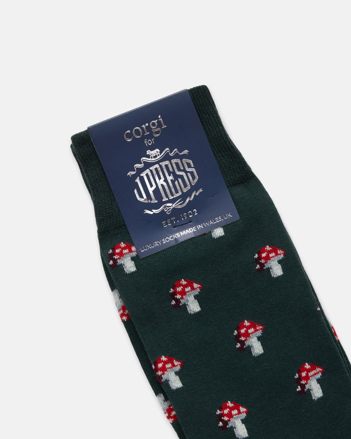 Made-in-UK Green Mushrooms Motif Cotton Socks