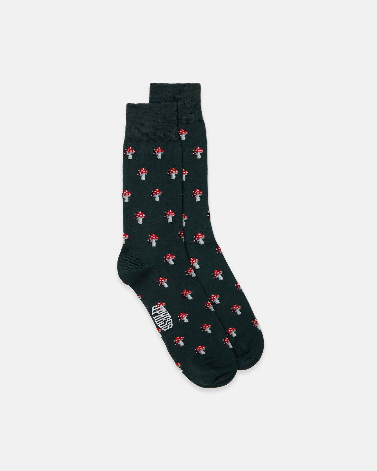 Made-in-UK Green Mushrooms Motif Cotton Socks