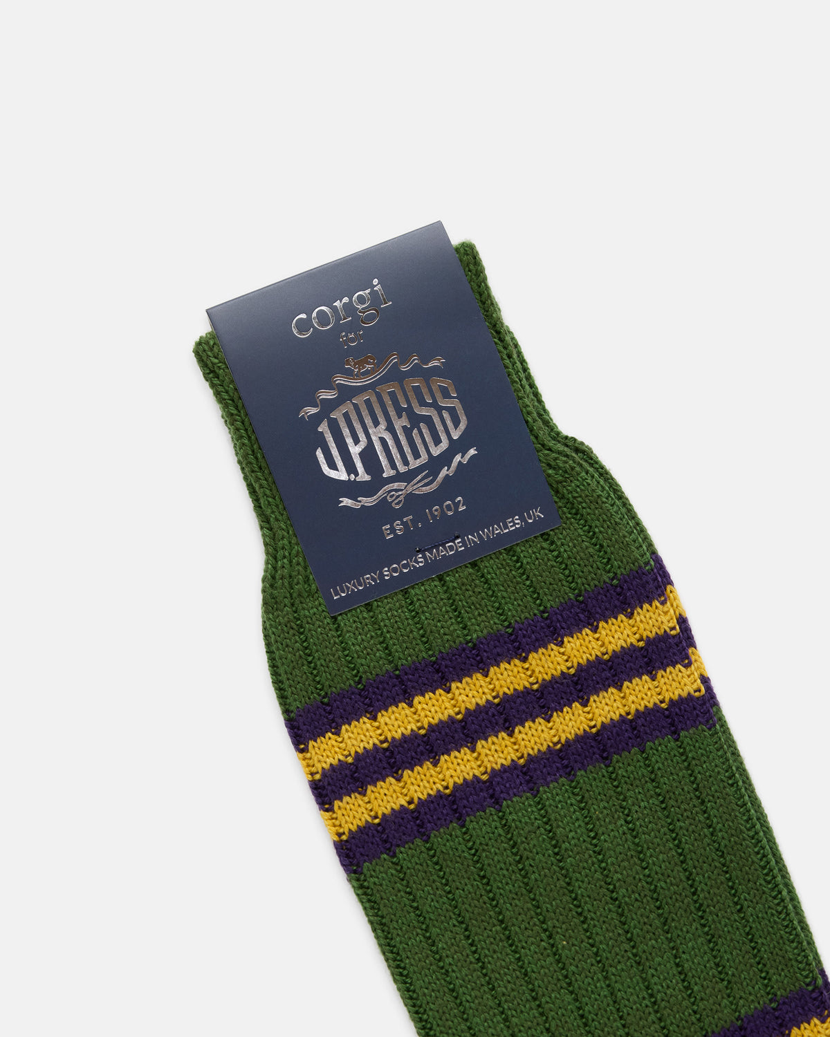 Made-in-UK Green Triple Stripe Wool/Cotton Socks