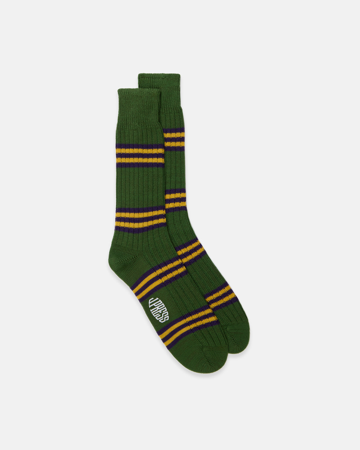 Made-in-UK Green Triple Stripe Wool/Cotton Socks