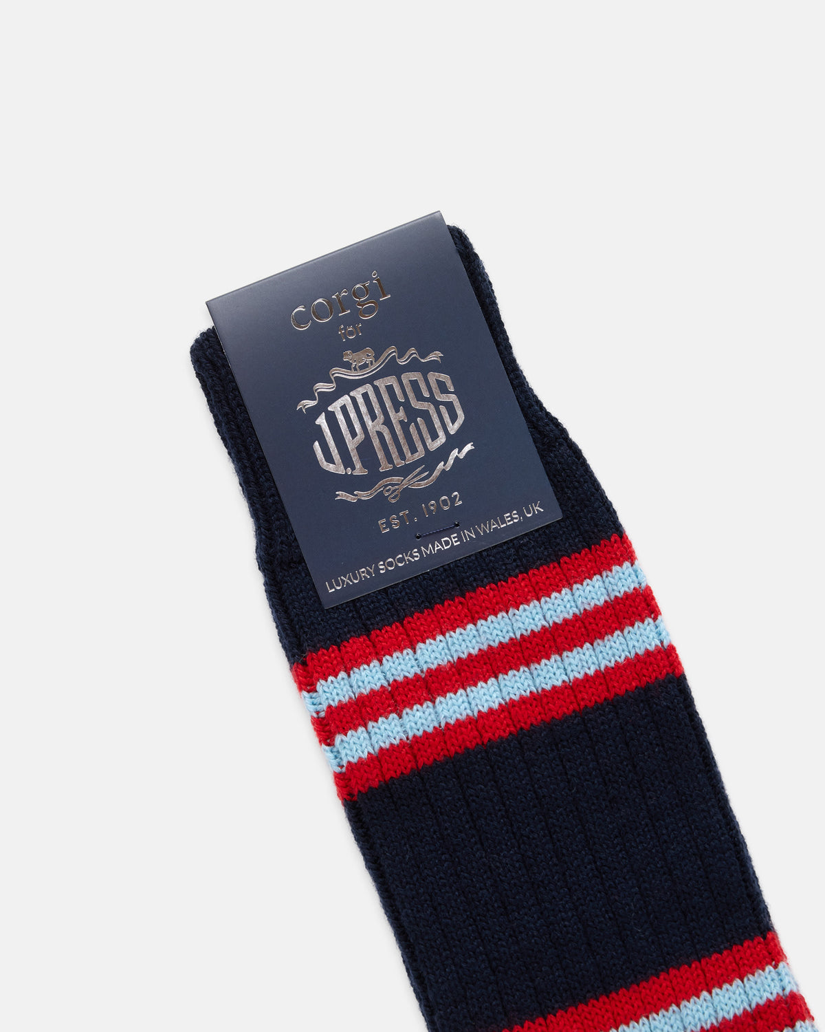 Made-in-UK Navy Triple Stripe Wool/Cotton Socks