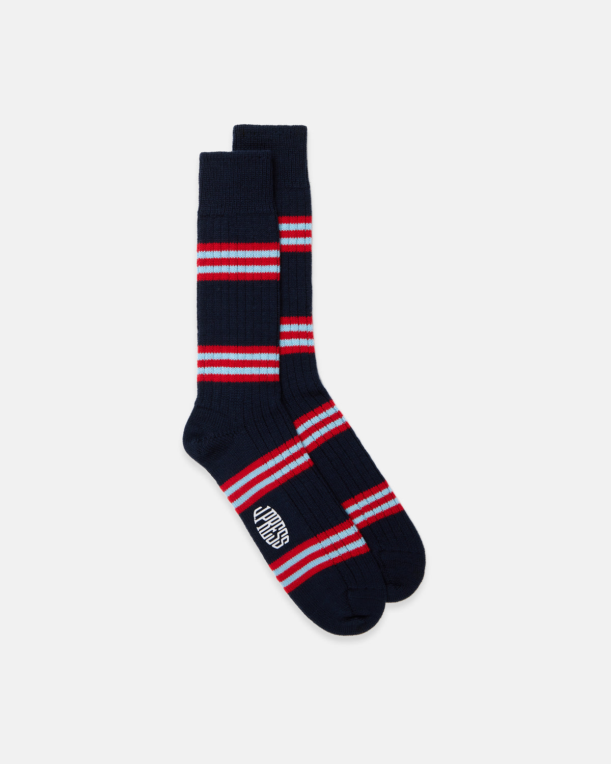 Made-in-UK Navy Triple Stripe Wool/Cotton Socks