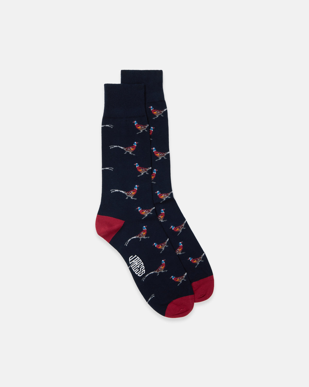 Made-in-UK Navy Pheasants Motif Cotton Socks