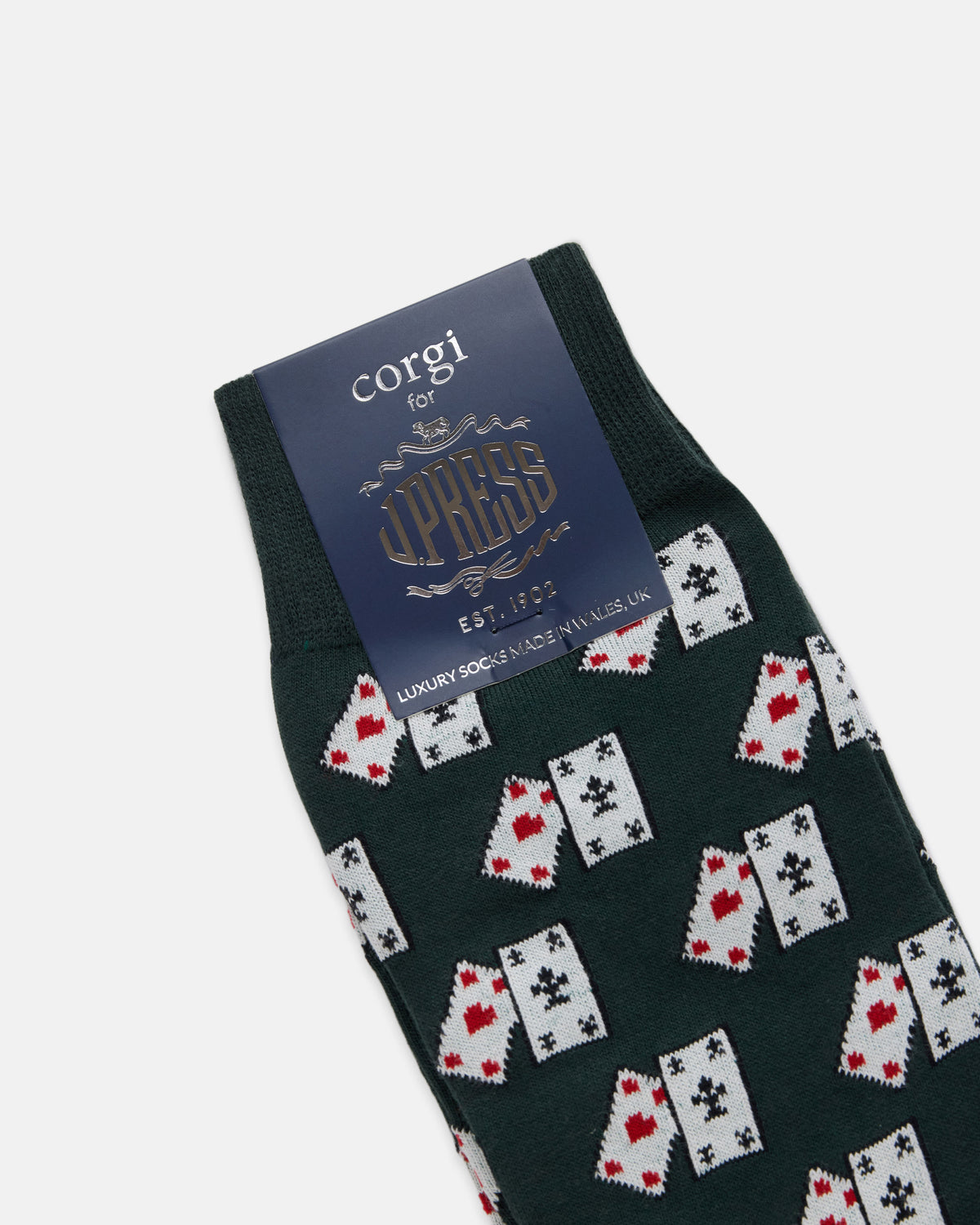 Made-in-UK Dark Green Cards Motif Cotton Socks