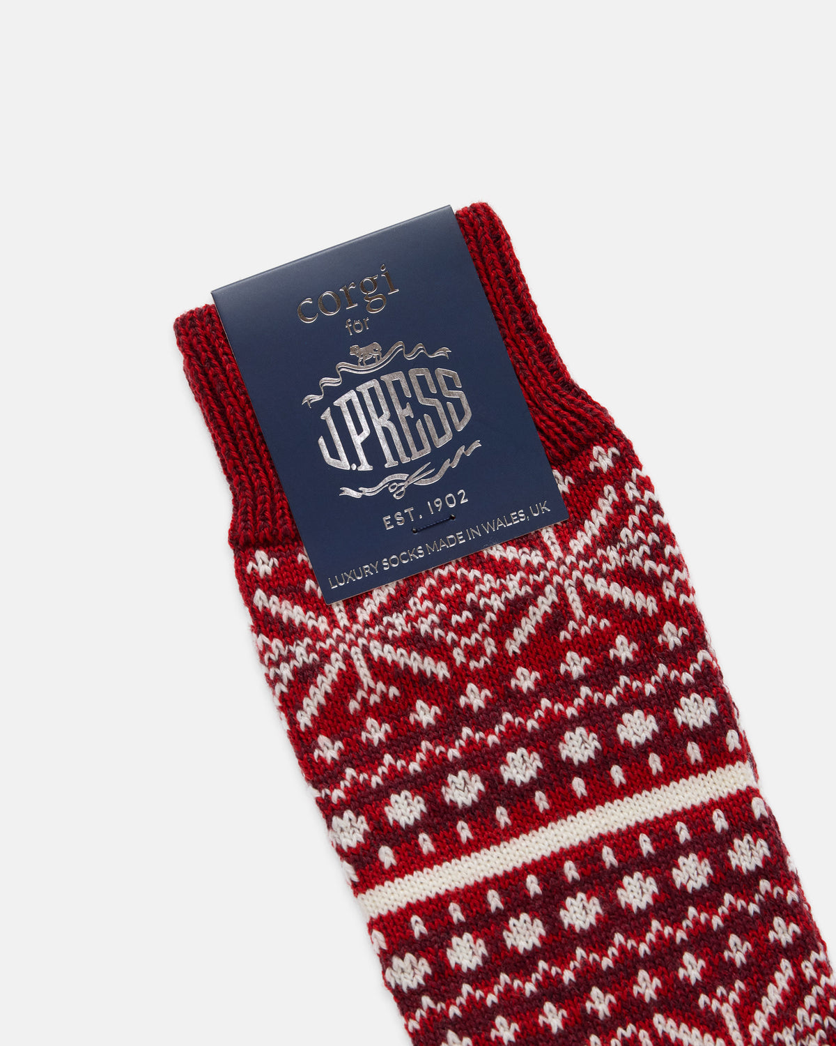 Made-in-UK Red Fair Isle Wool/Cotton Socks