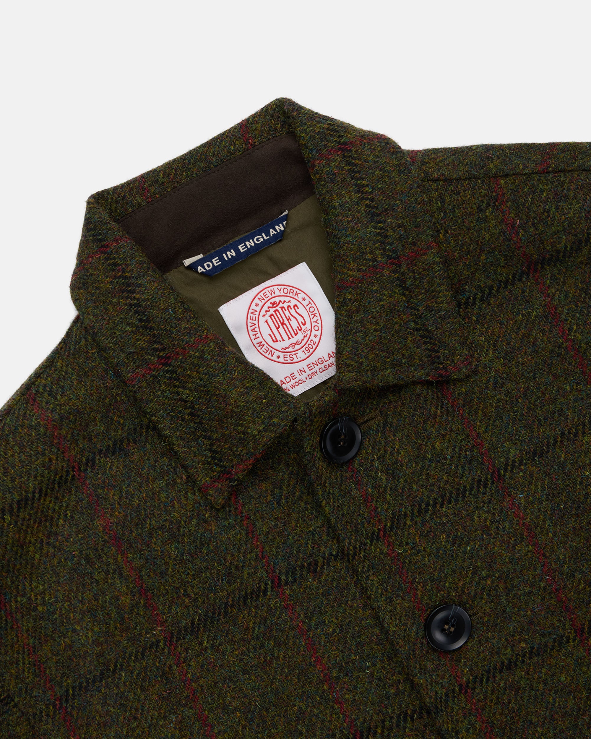 Made-in-England Olive Windowpane Harris Tweed Chore Jacket