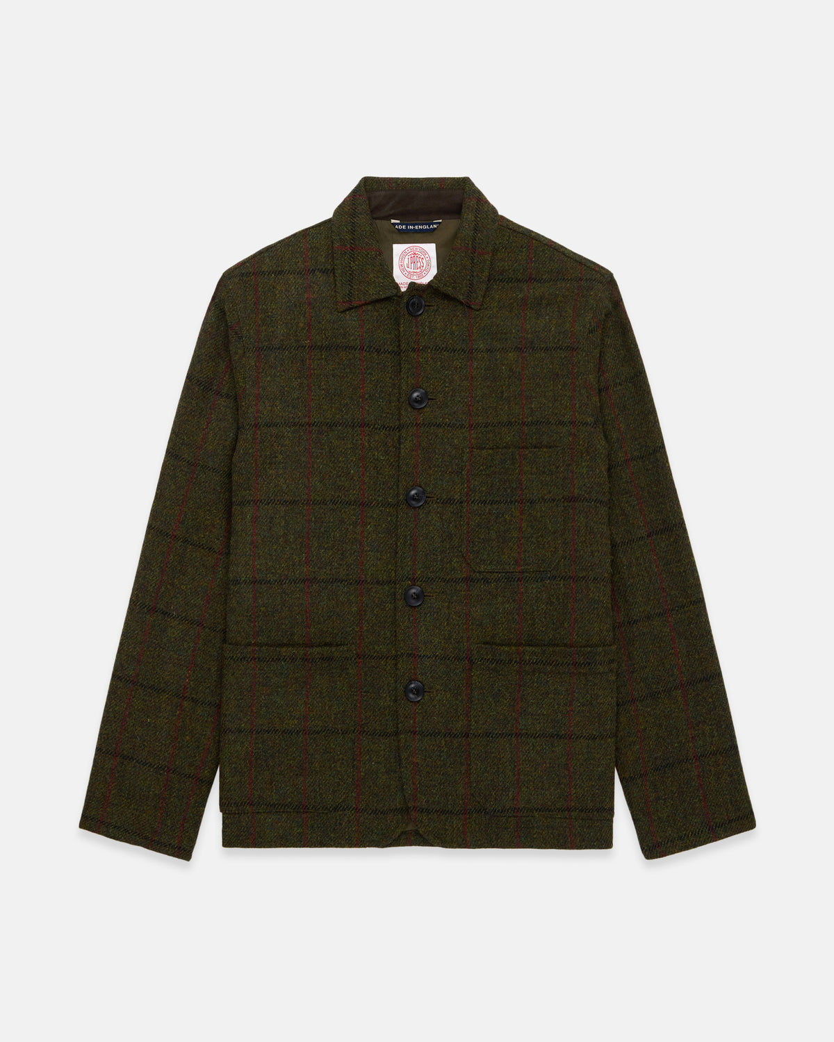 Made-in-England Olive Windowpane Harris Tweed Chore Jacket