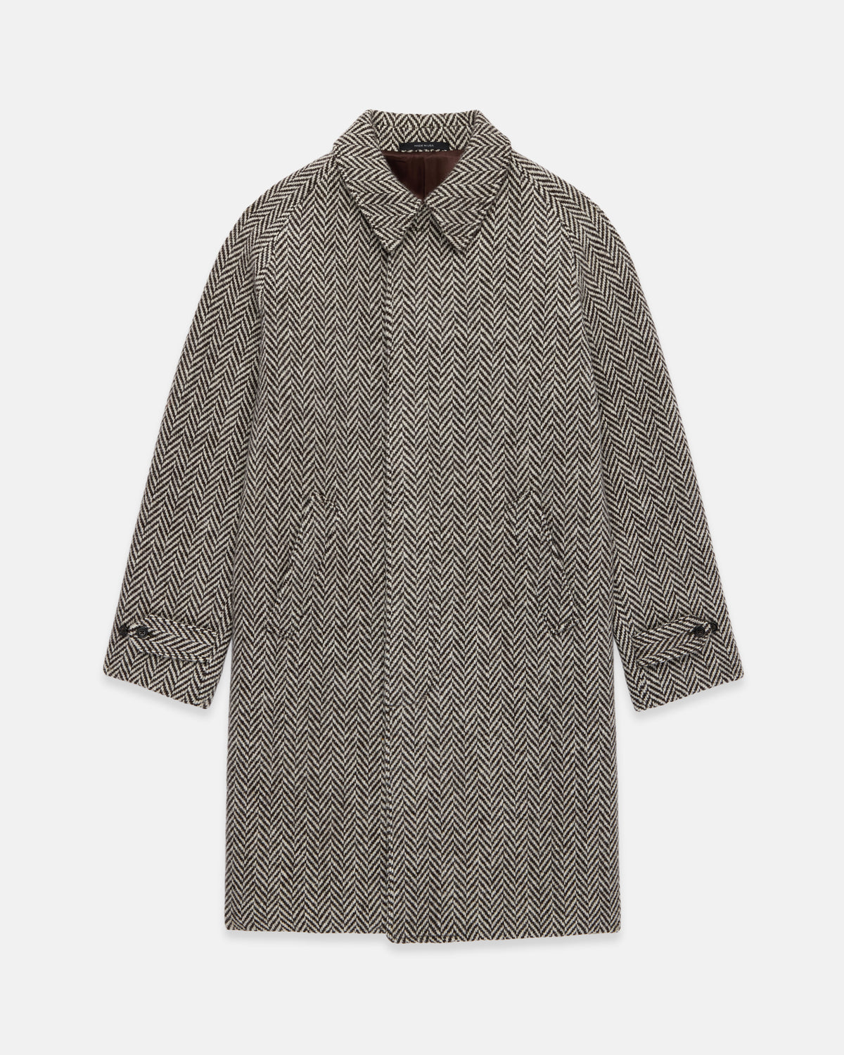 Made-in-USA Black & White Herringbone Tweed Balmacaan