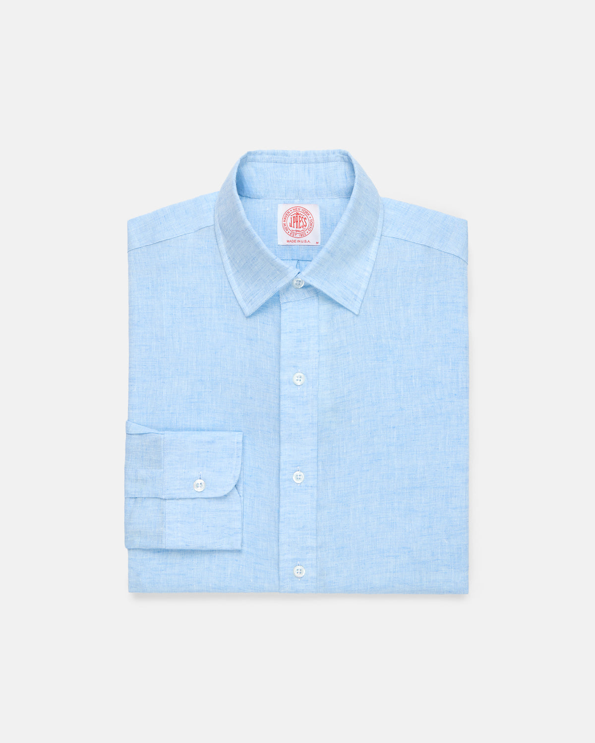 Made-in-USA Thomas Mason Light Blue Spread Collar Linen Shirt