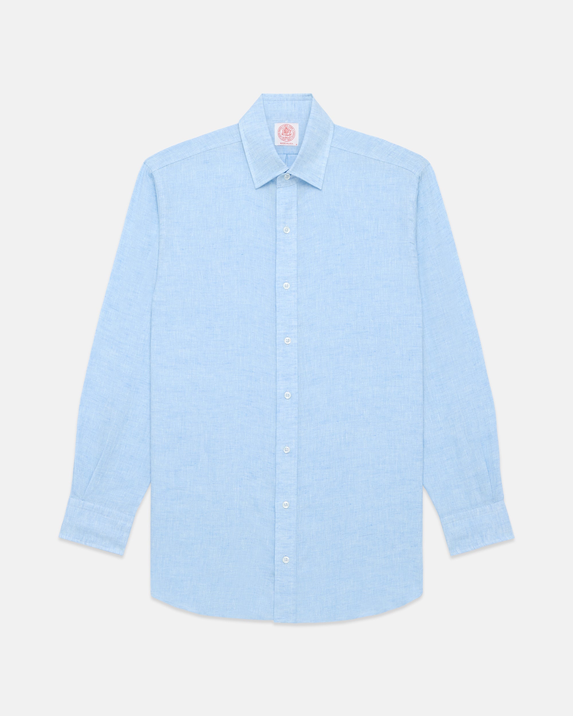 Made-in-USA Thomas Mason Light Blue Spread Collar Linen Shirt | J