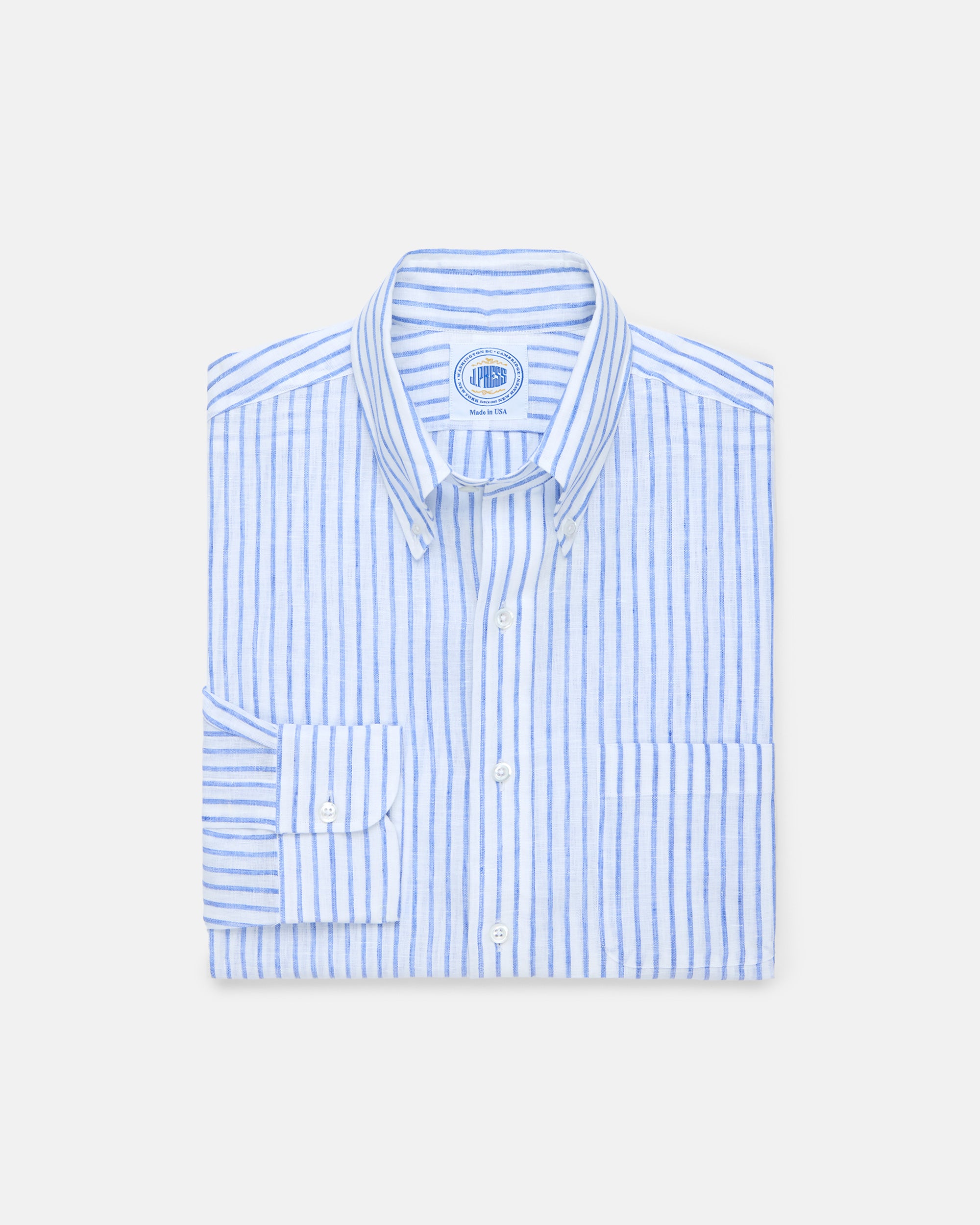 Made-in-USA Thomas Mason Blue Blazer Stripe Linen Shirt | J. PRESS