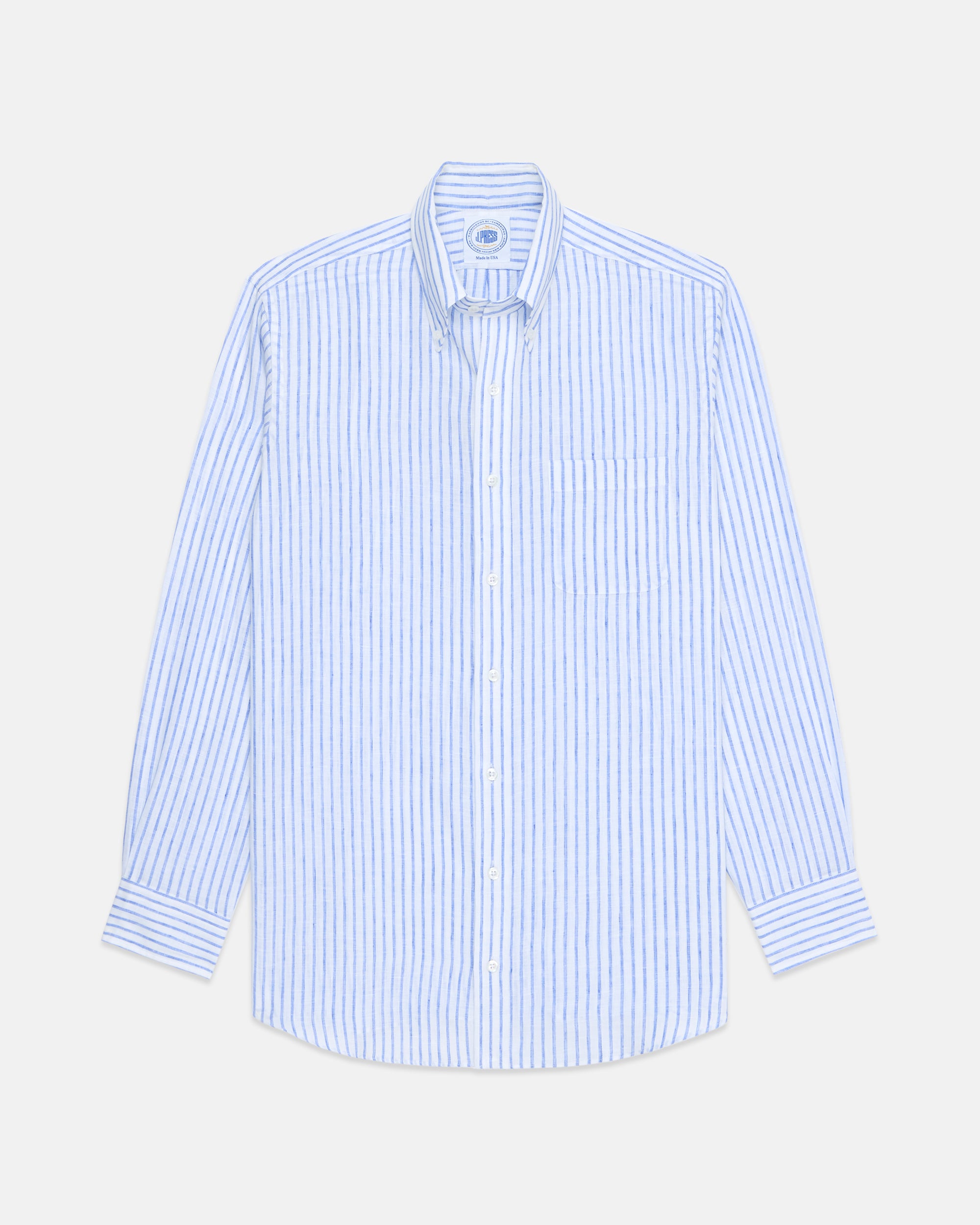 Made-in-USA Thomas Mason Blue Blazer Stripe Linen Shirt | J. PRESS