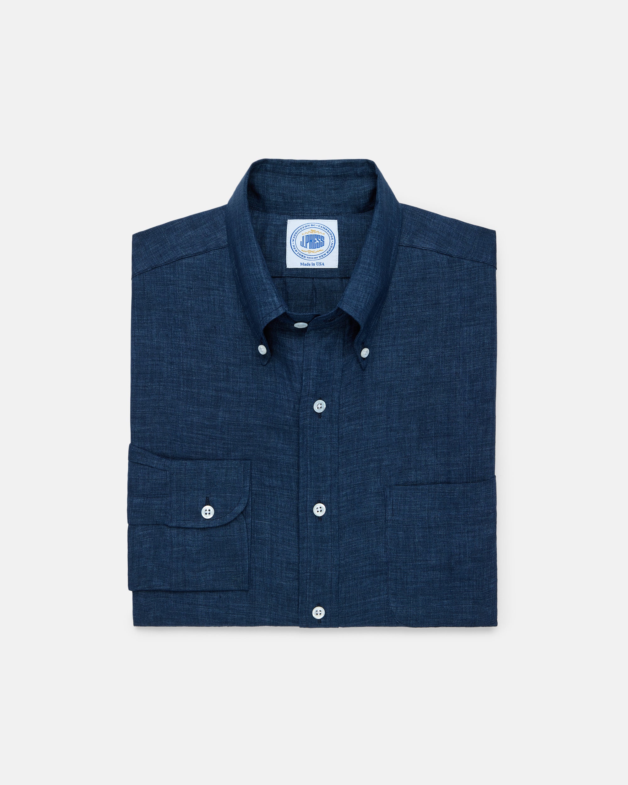 Made-in-USA Thomas Mason Navy Linen Shirt | J. PRESS