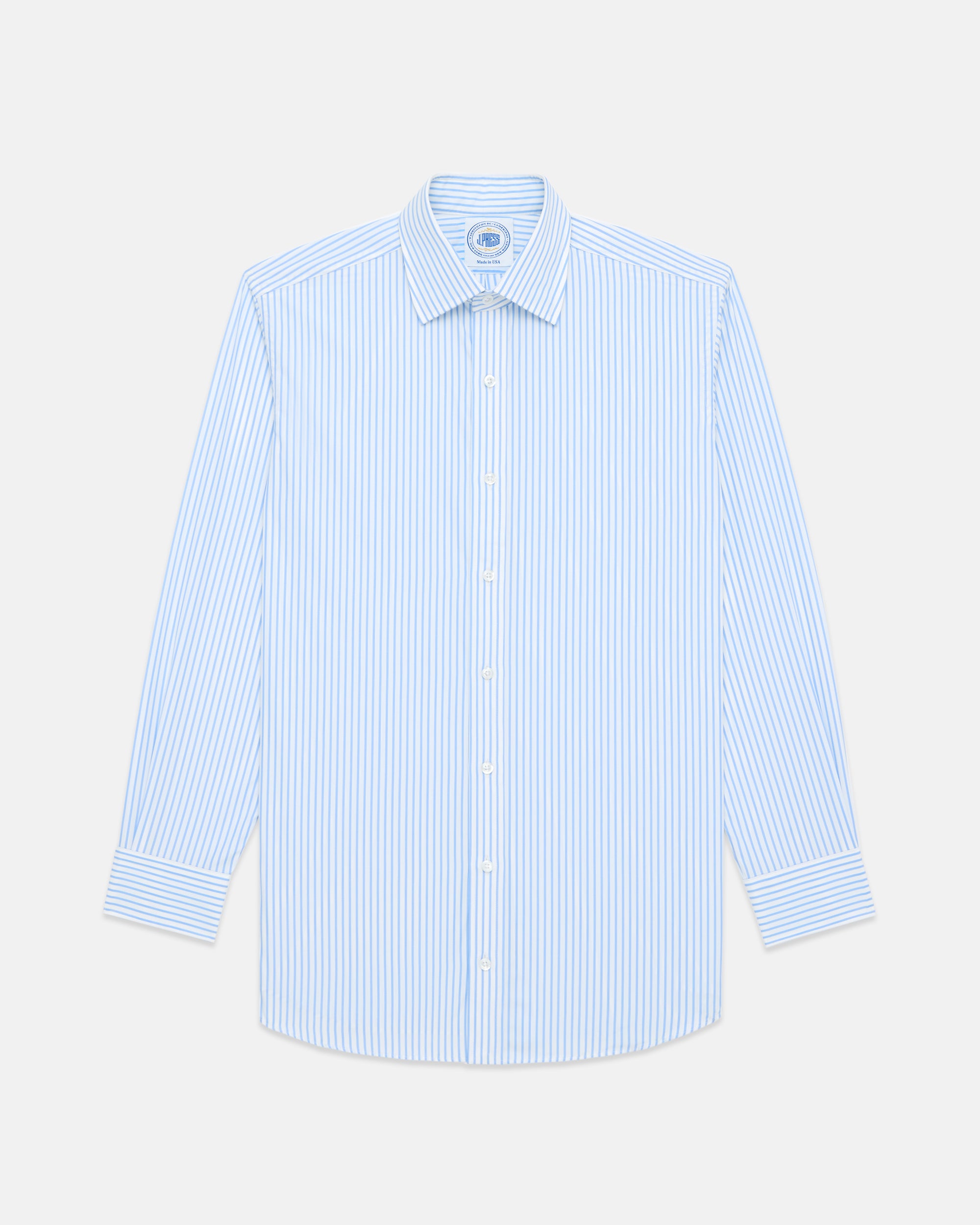 Made-in-USA Thomas Mason Light Blue Butcher Stripe Poplin Dress Shirt - Classic Fit