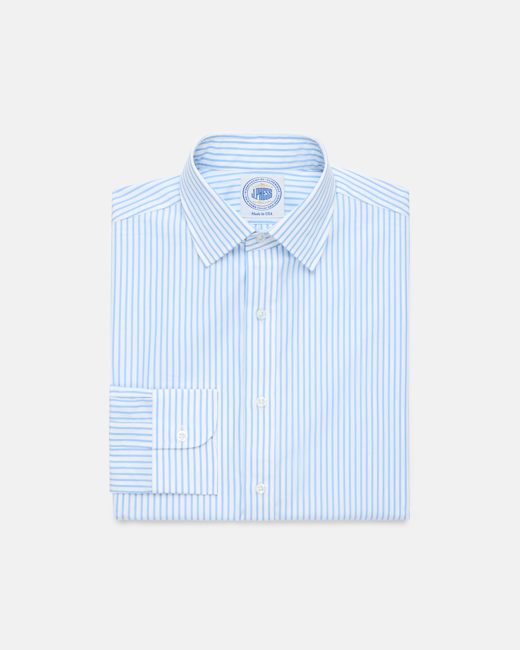 Made-in-USA Thomas Mason Light Blue Butcher Stripe Poplin Dress Shirt - Classic Fit