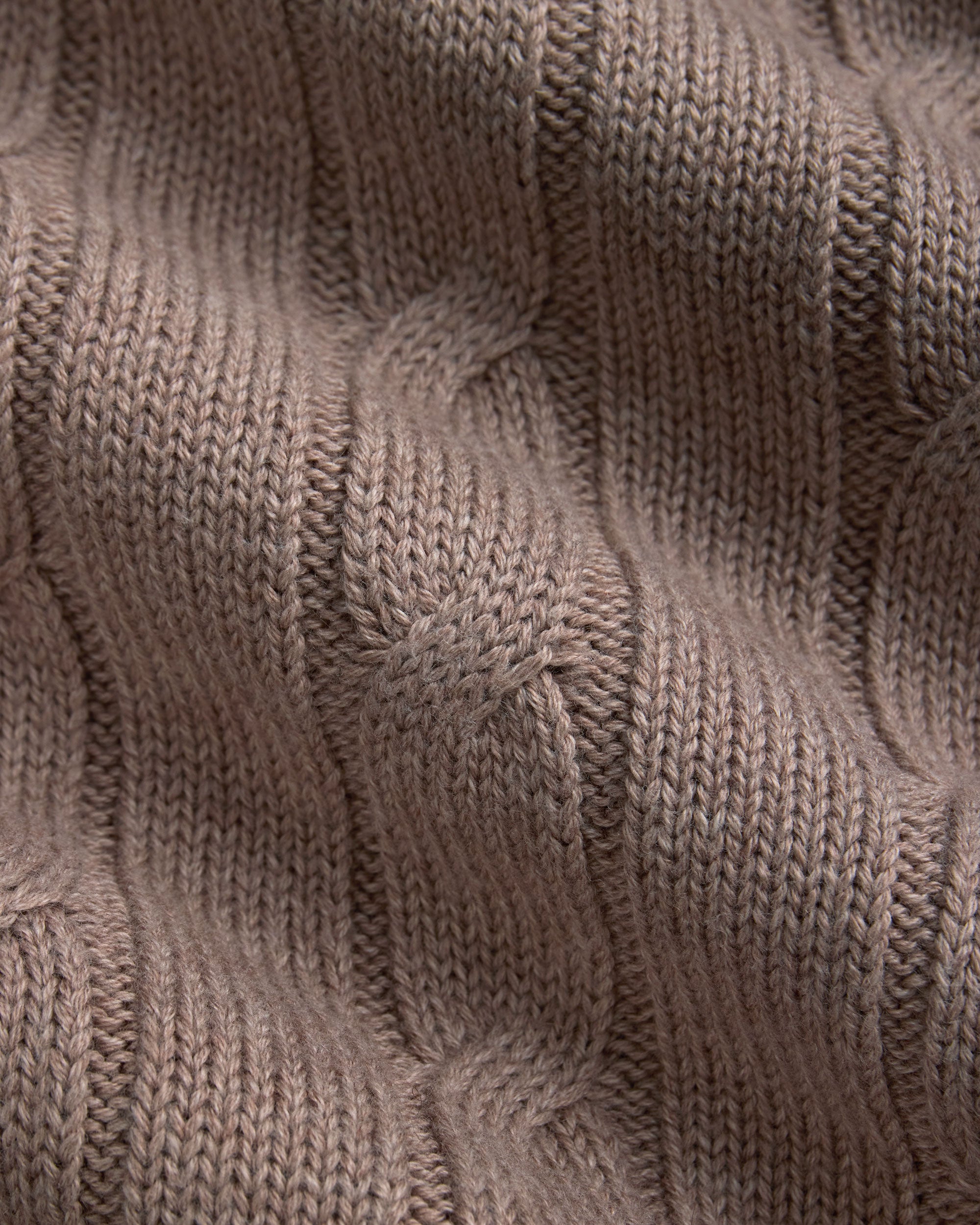 Light Brown Cotton-Cashmere Cable Crewneck Sweater