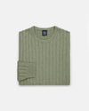 Olive Cotton-Cashmere Cable Crewneck Sweater