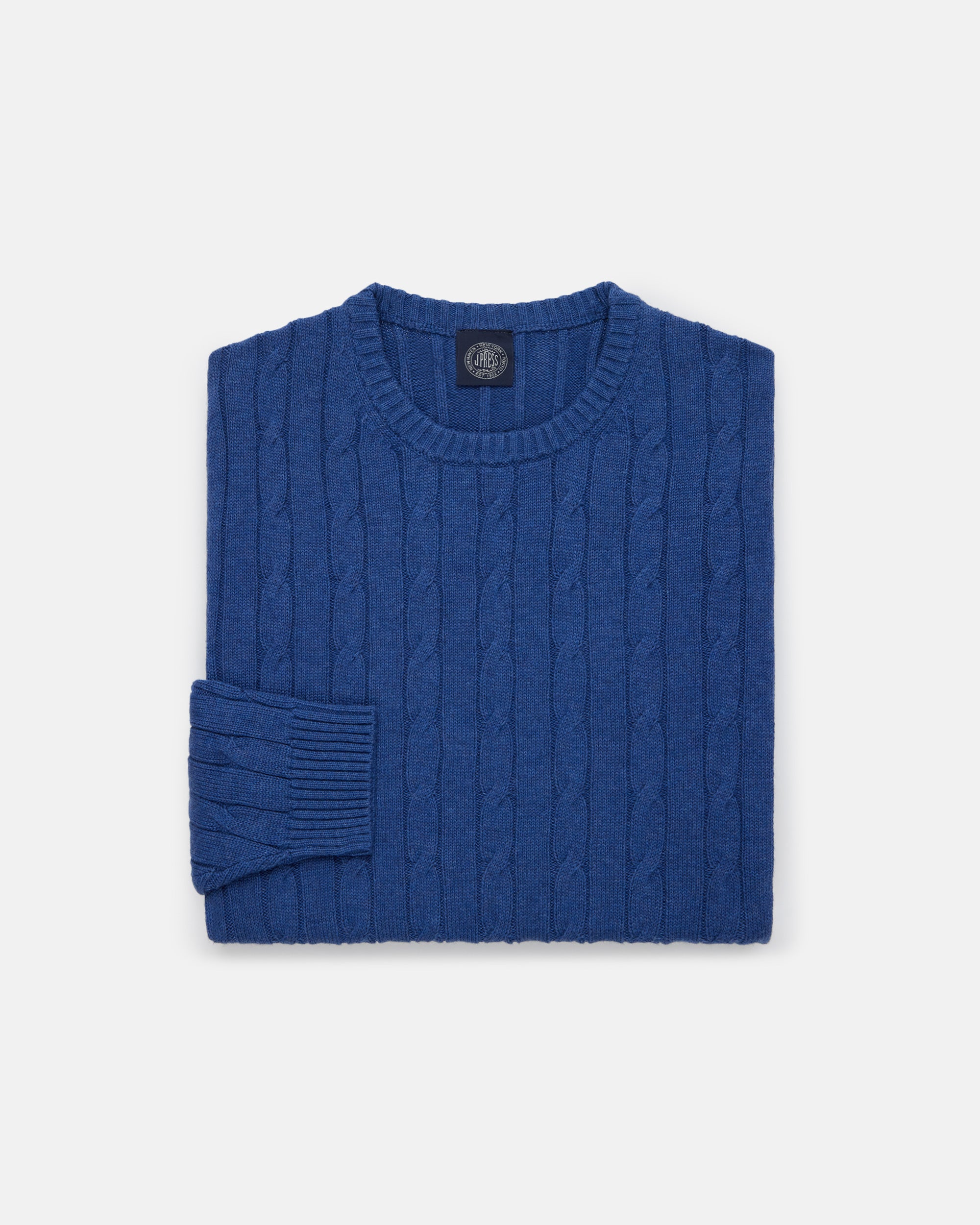 Indigo Cotton-Cashmere Cable Knit Crewneck Sweater | J. Press