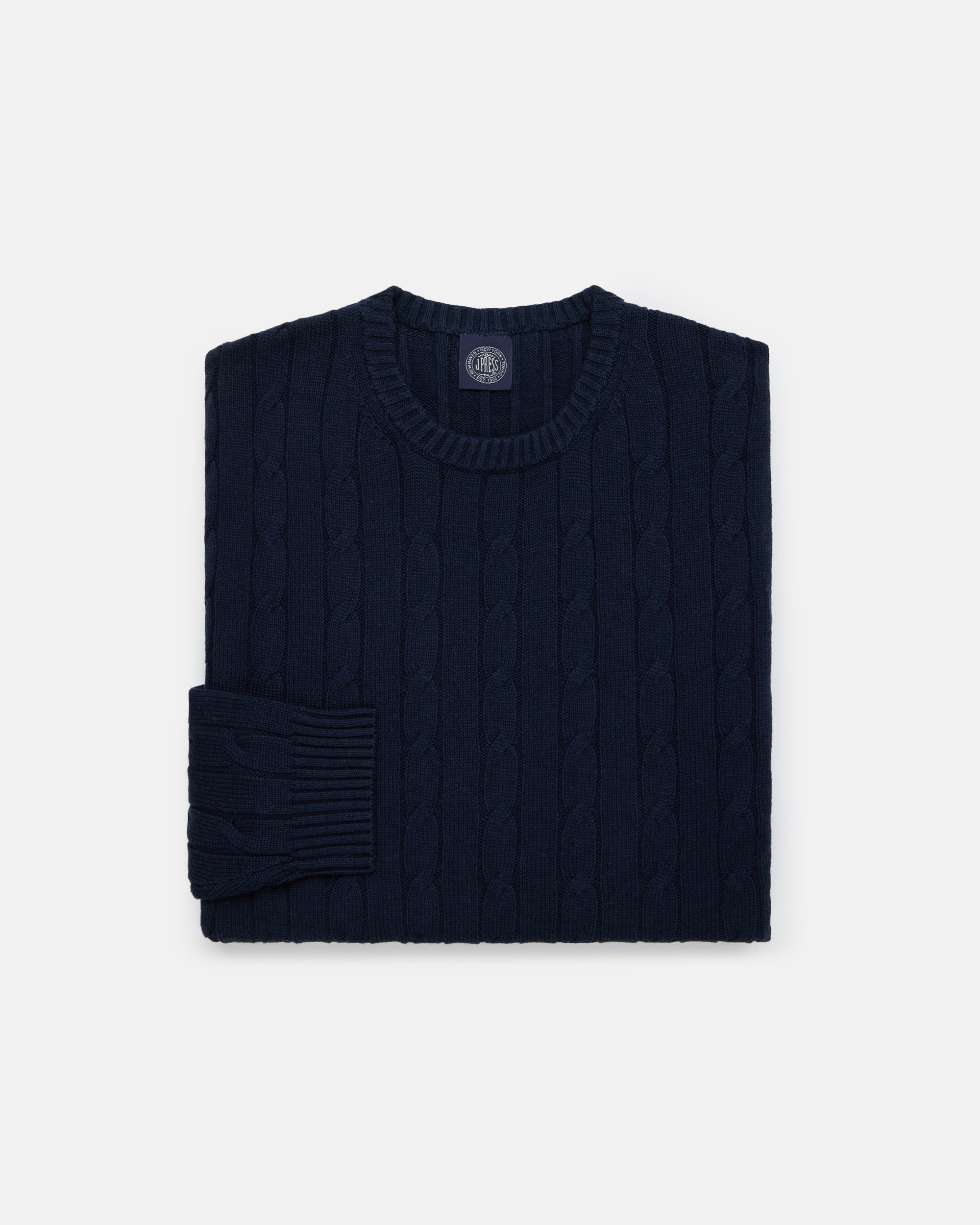 Navy Cotton-Cashmere Cable Crewneck Sweater