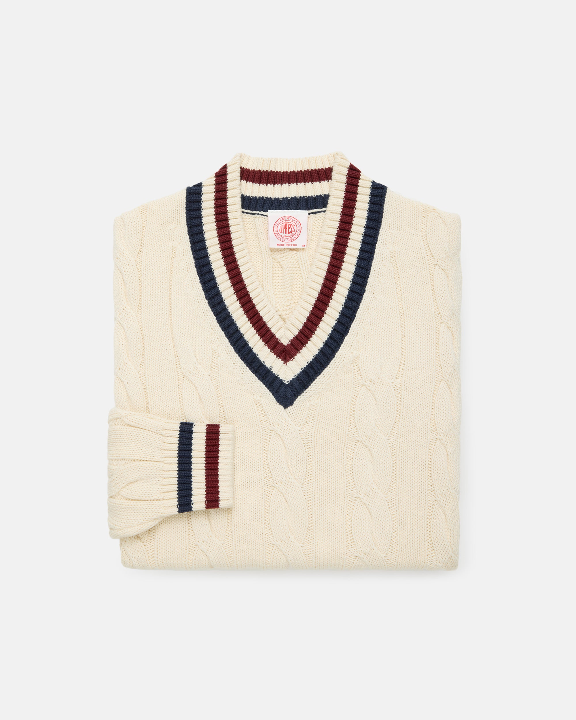 Ecru & Navy Cotton Cricket Sweater | J. Press