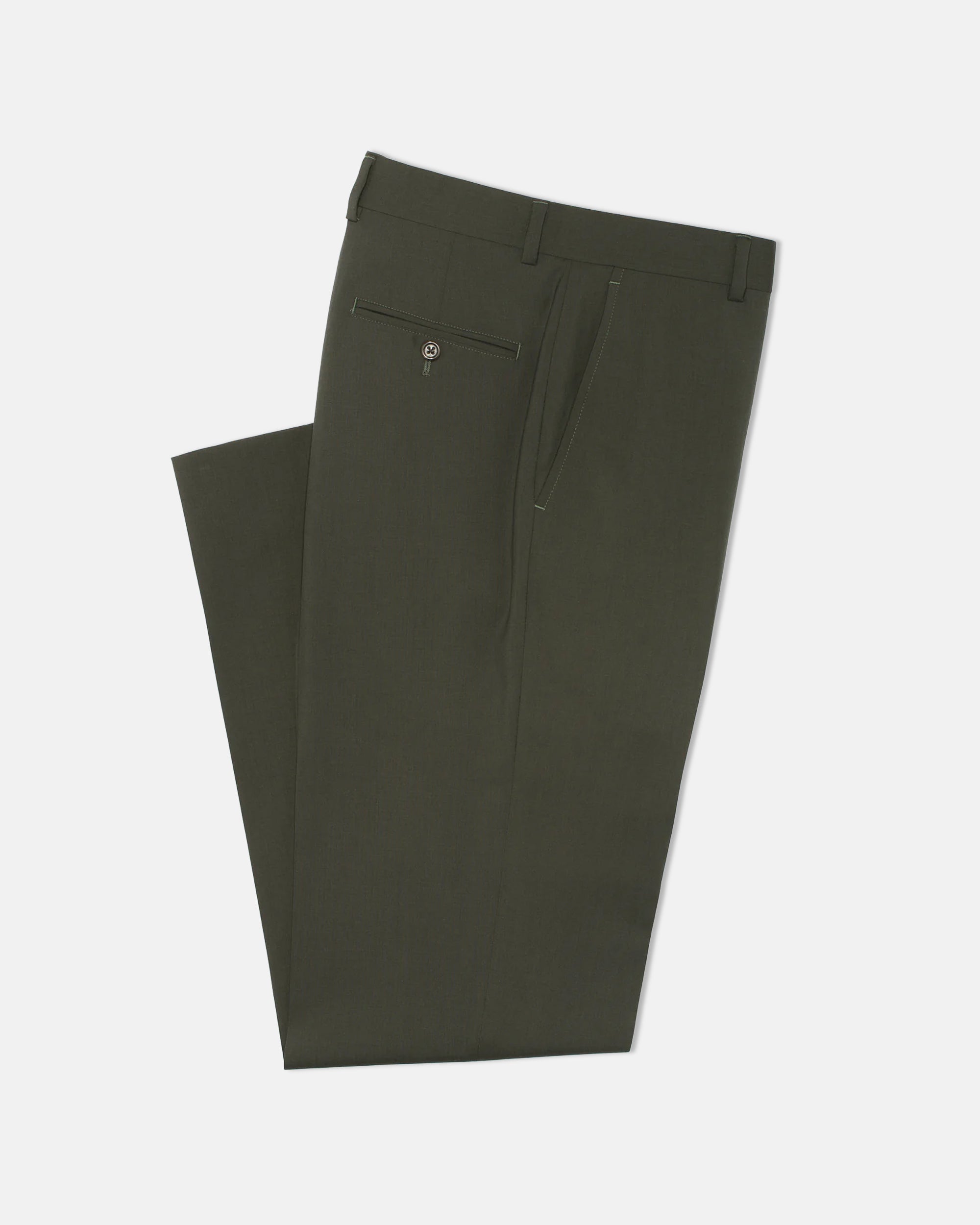 Olive Wool Tropical Trousers - Classic Fit | Men's Dress Clothes