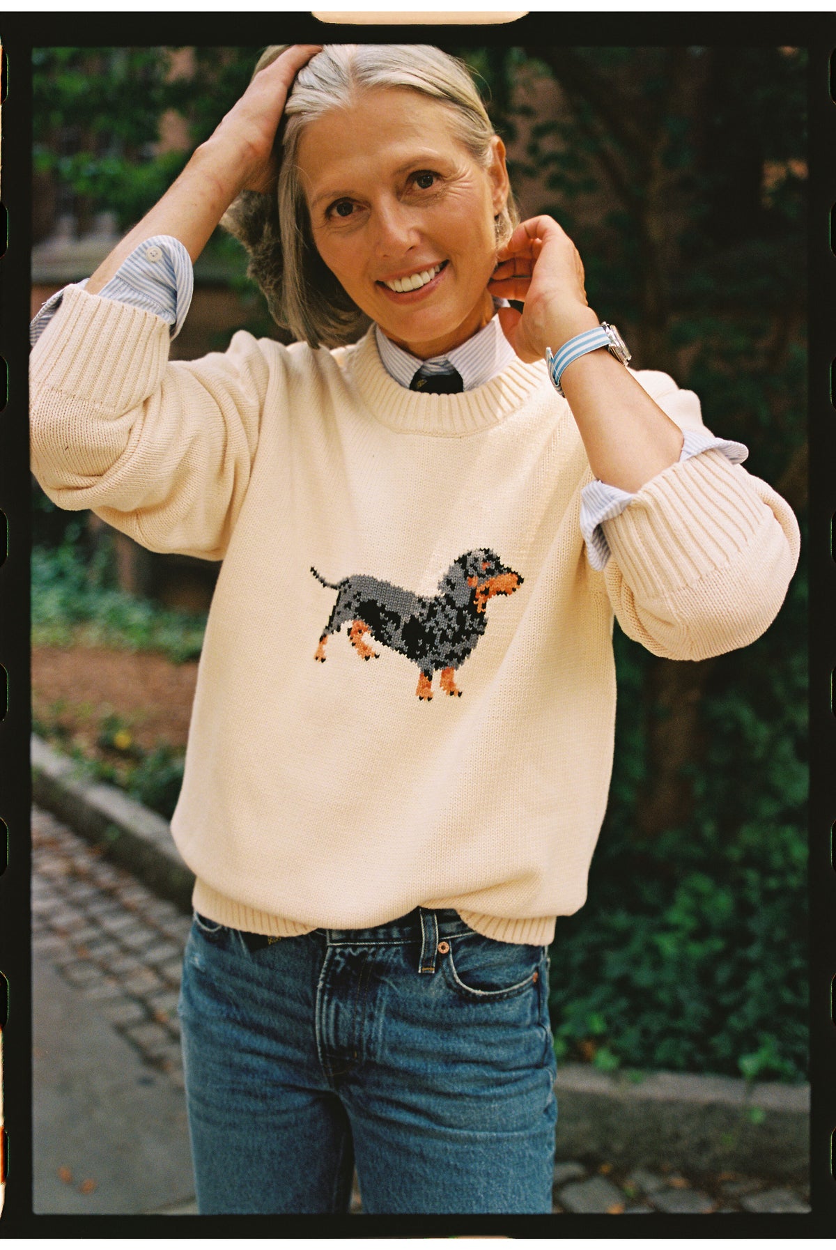 Dachshund Intarsia Knit Cotton Sweater