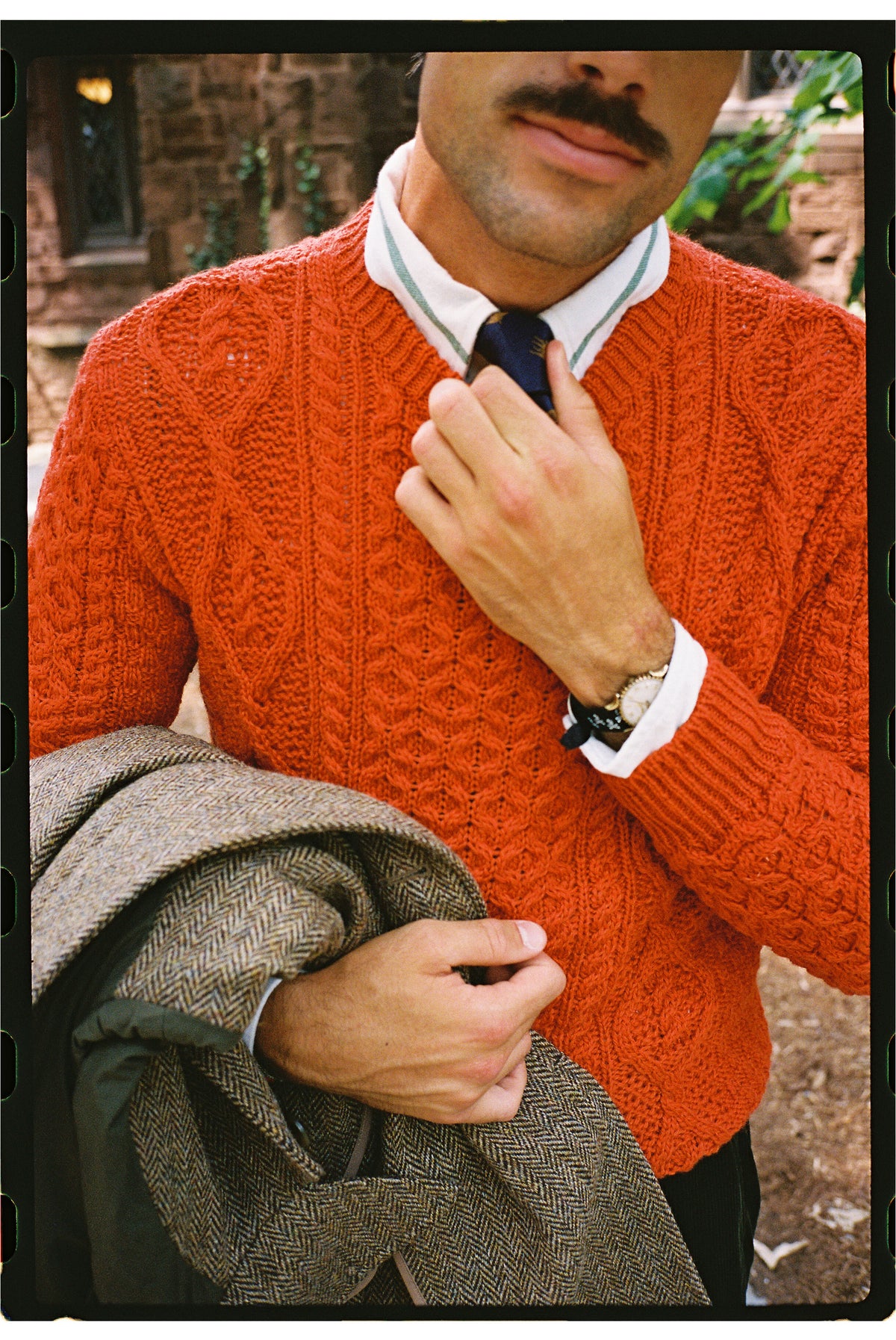 Made-in-Ireland Orange Marl Aran Knit Crewneck Sweater