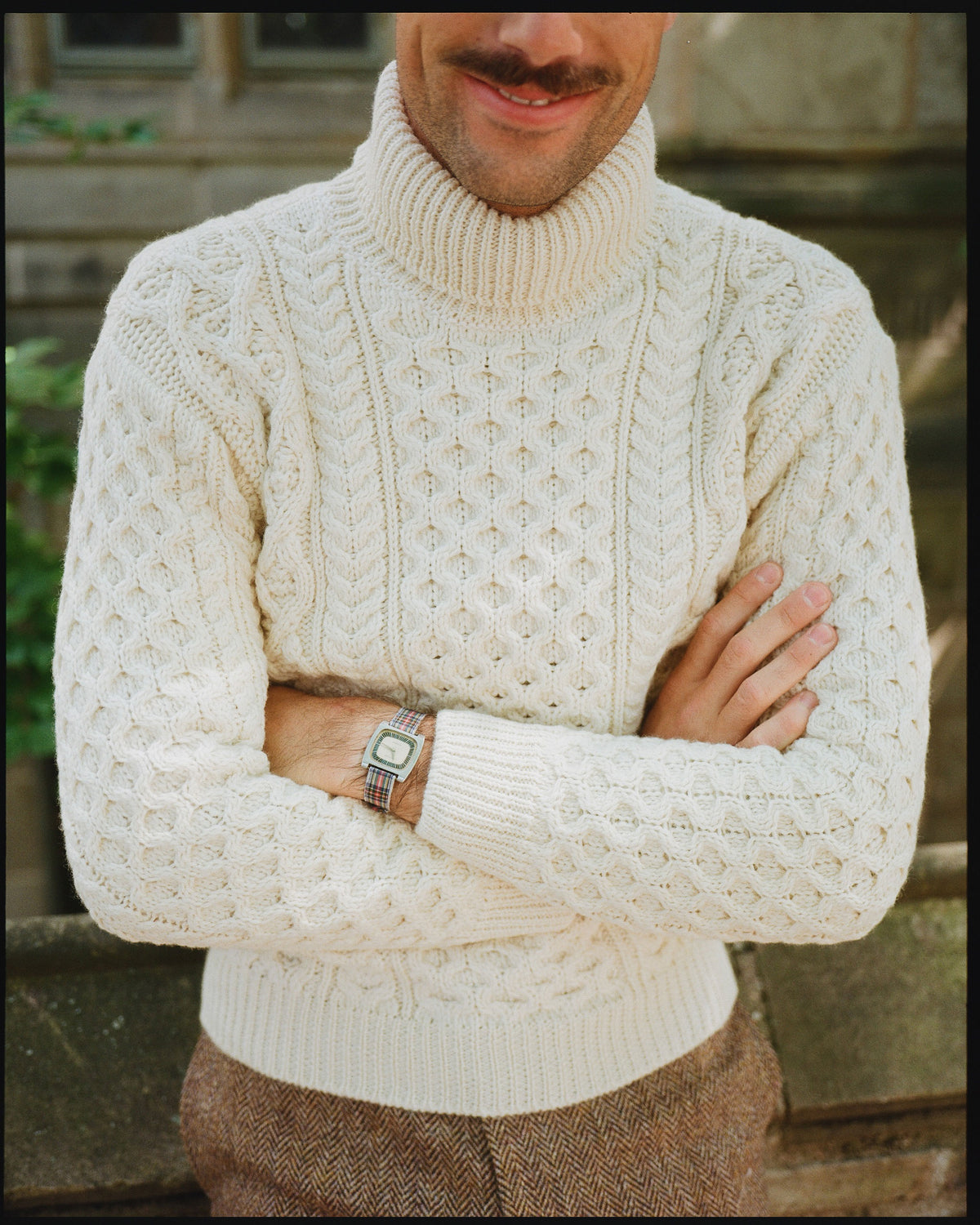 Made-in-Ireland Natural Aran Fisherman’s Turtleneck Sweater