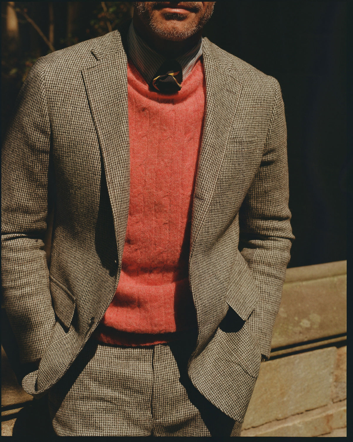 Made-in-Scotland Pink Shaggy Dog Cable Knit Sweater  - Classic Fit