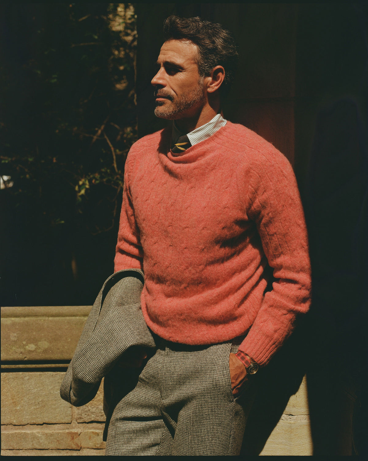 Made-in-Scotland Pink Shaggy Dog Cable Knit Sweater  - Classic Fit