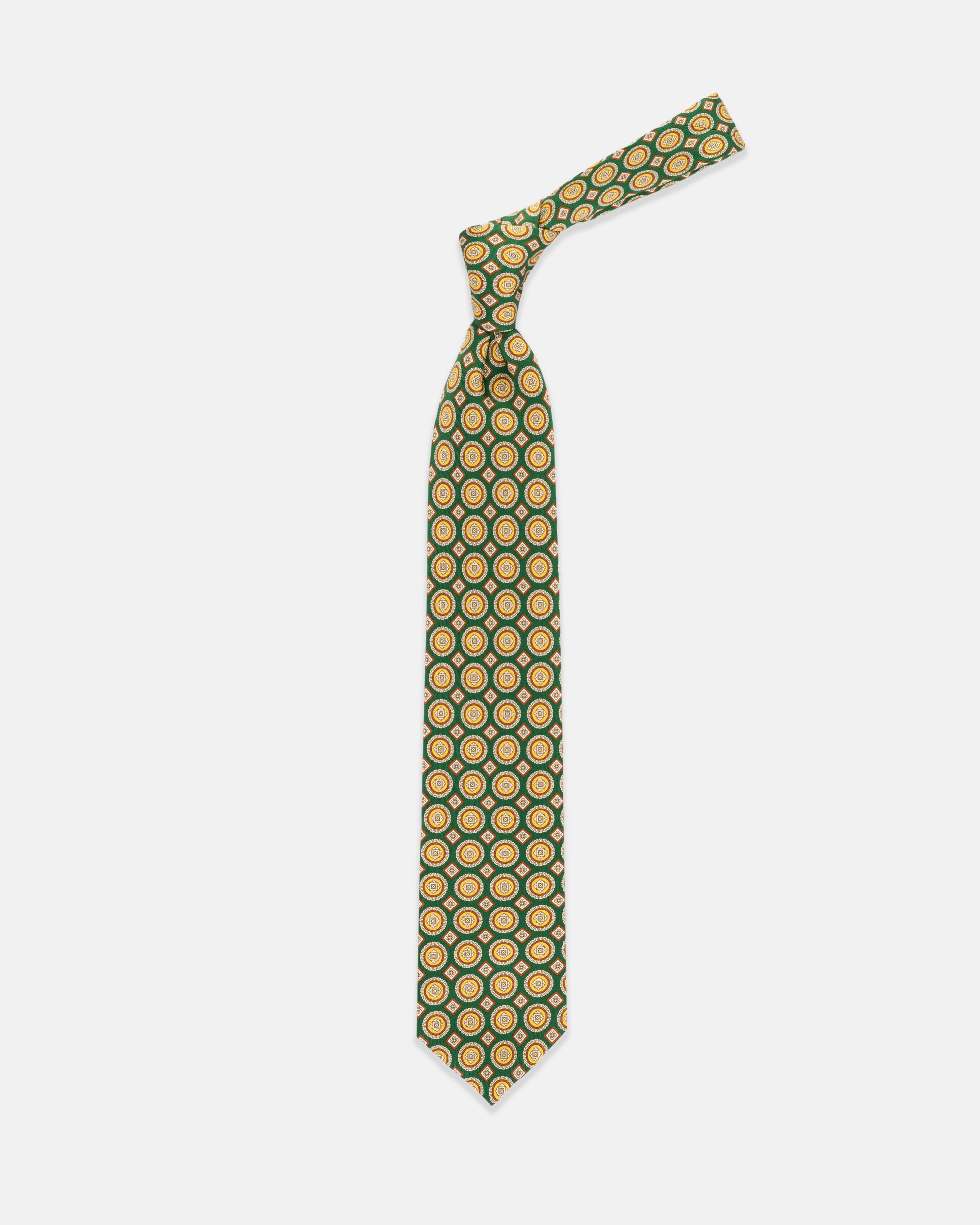 Made-in-UK Green Medallion Foulard Tie