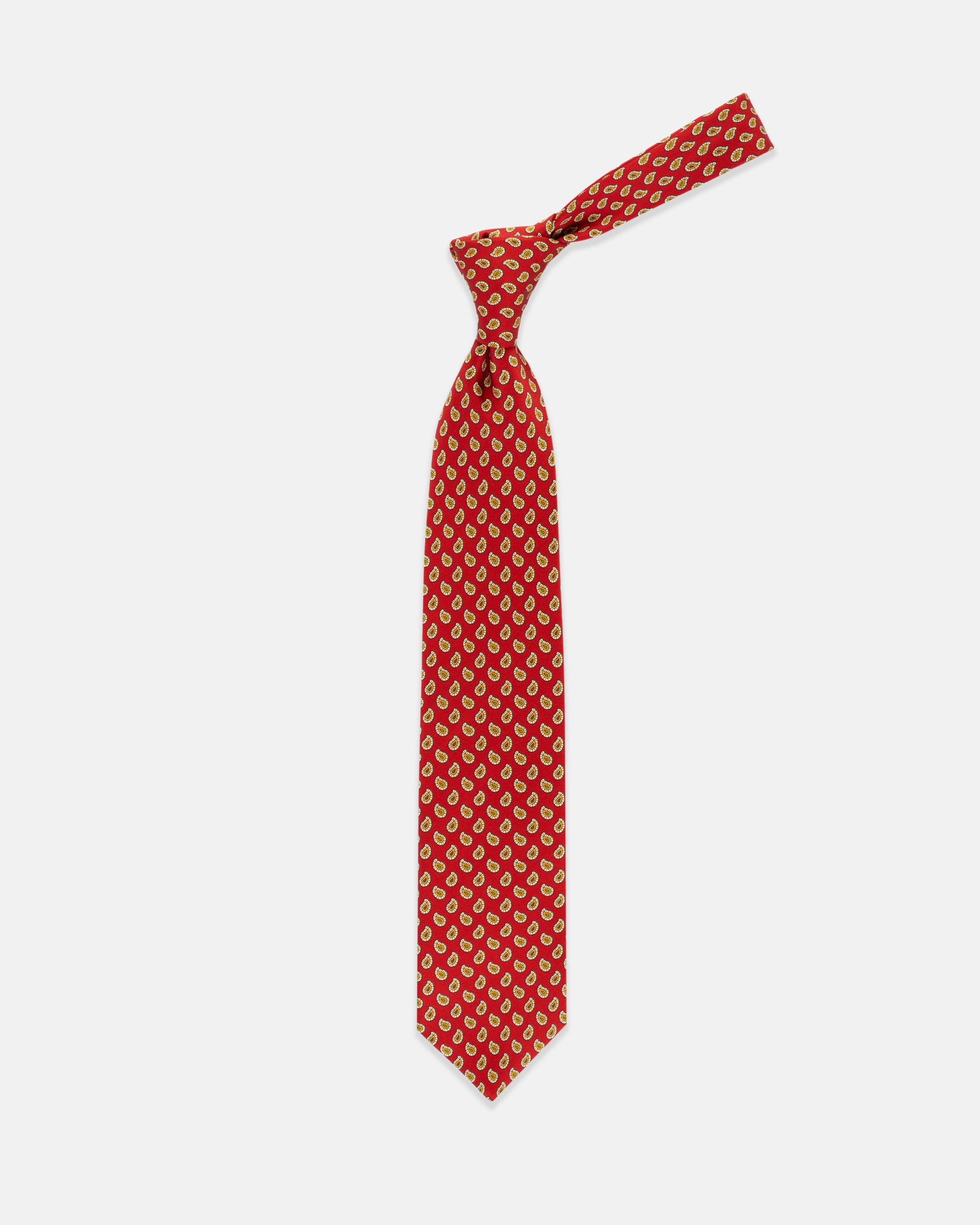 Made-in-UK Red Tossed Pine Foulard Tie