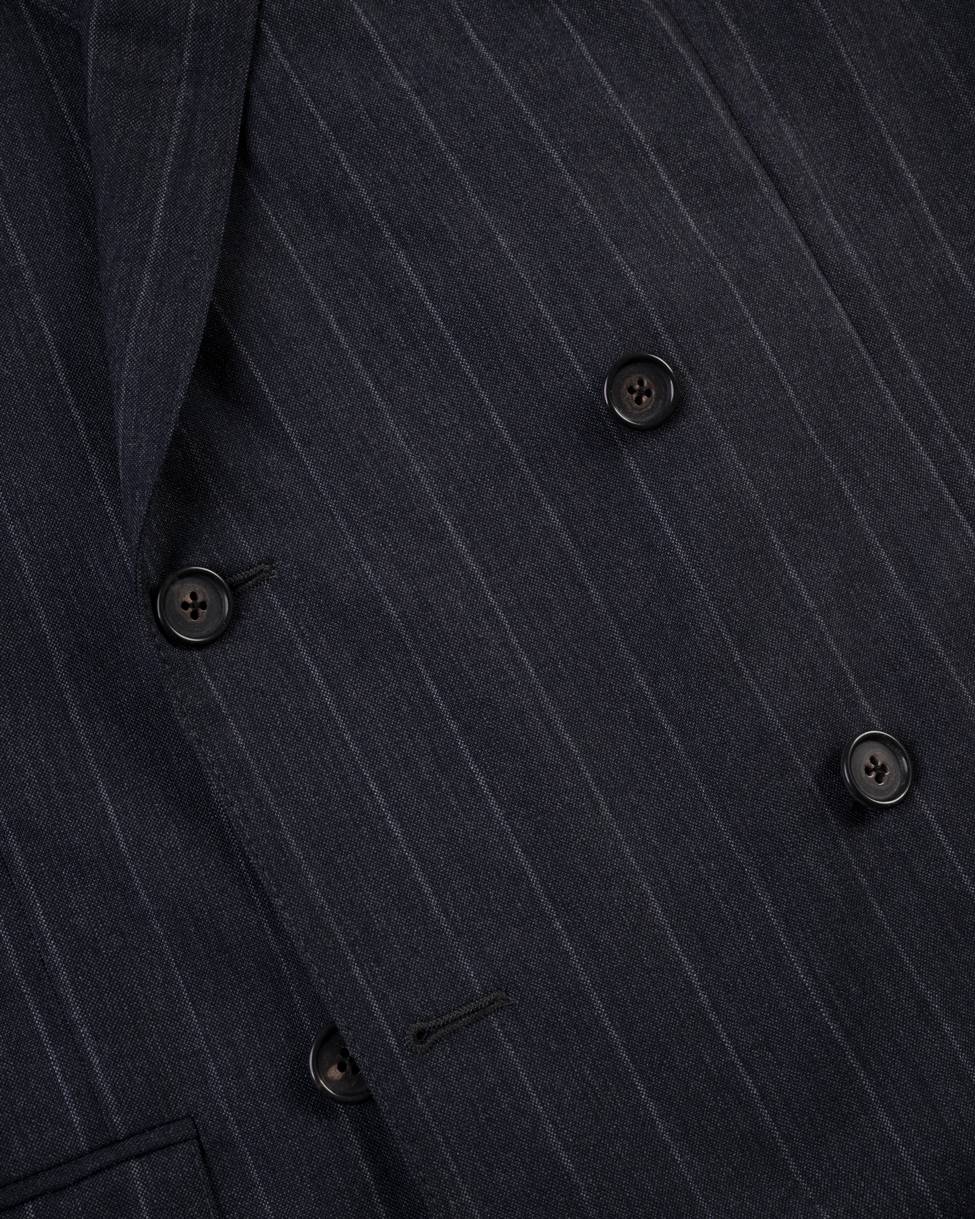 Made-in-USA Fox Brothers Charcoal Chalk Stripe Double-Breasted Mayfair