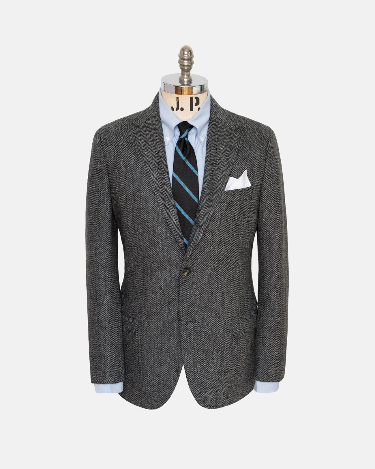 Grey Herringbone Wool Sport Coat - Trim Fit