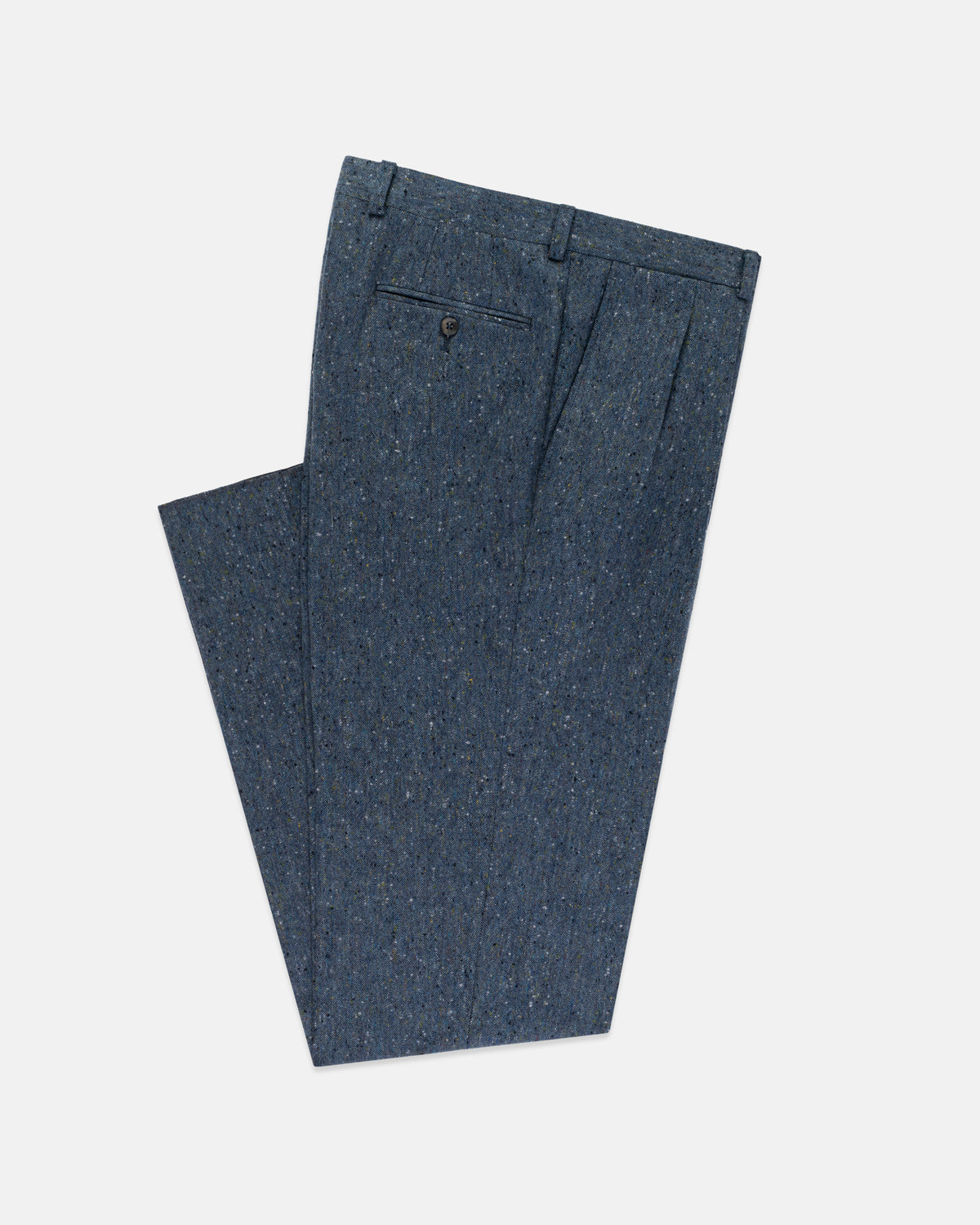 Made-in-Canada Blue Pleated Donegal Tweed Trousers